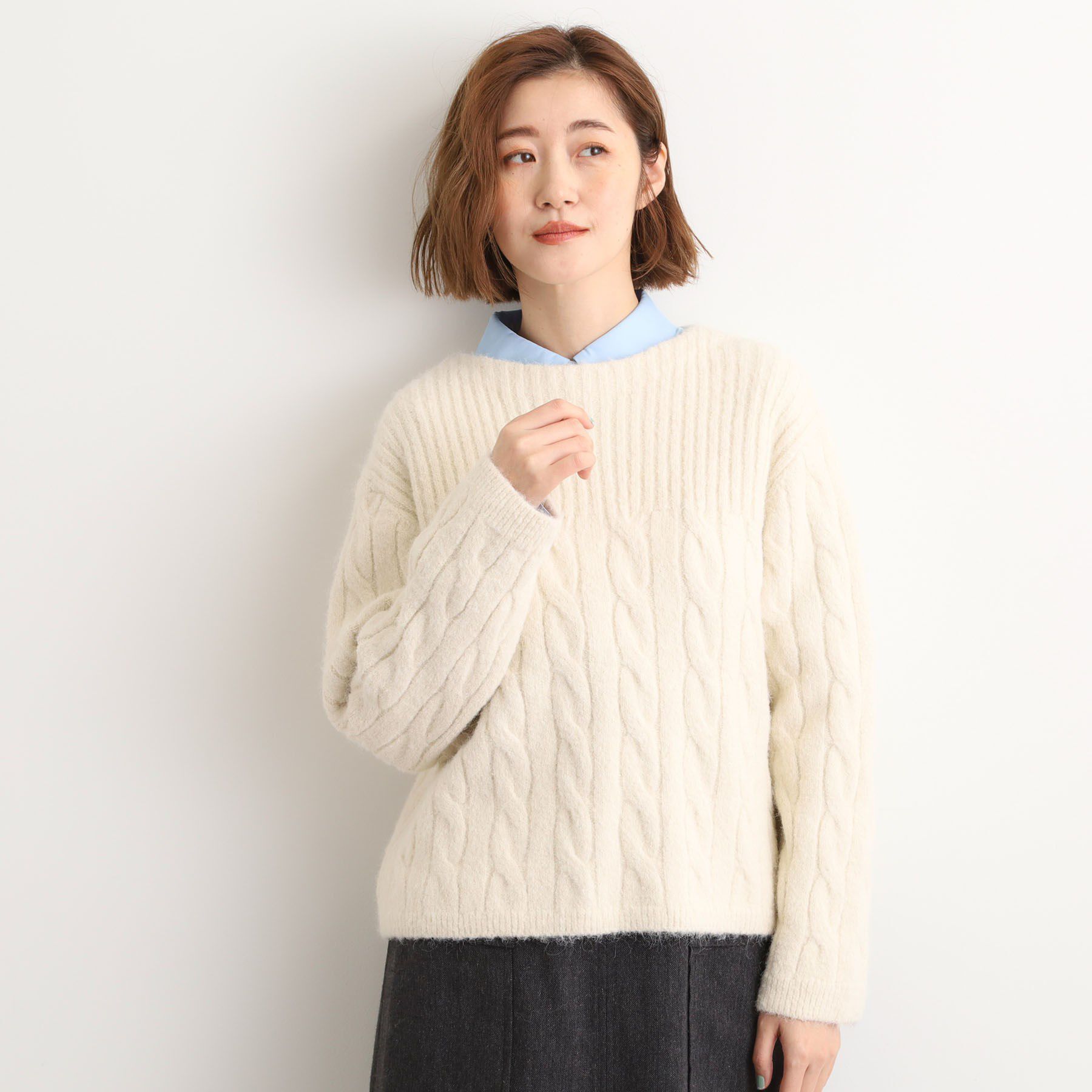 grove「ふんわり包み込む ケーブルボートネックニット」|ニット・セーター|