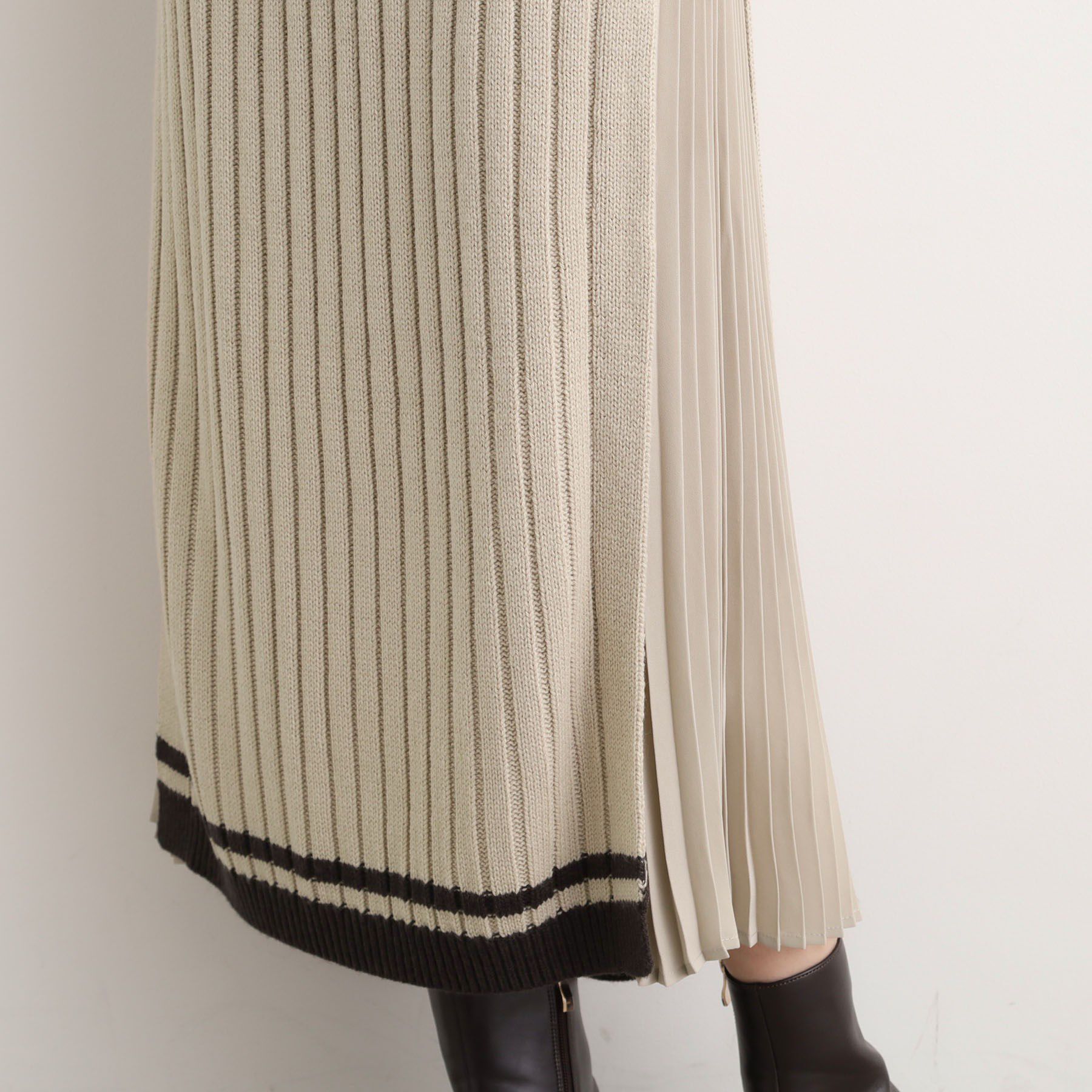 grove「【選べる着丈】配色サイドプリーツニットワンピース」|ワンピース|