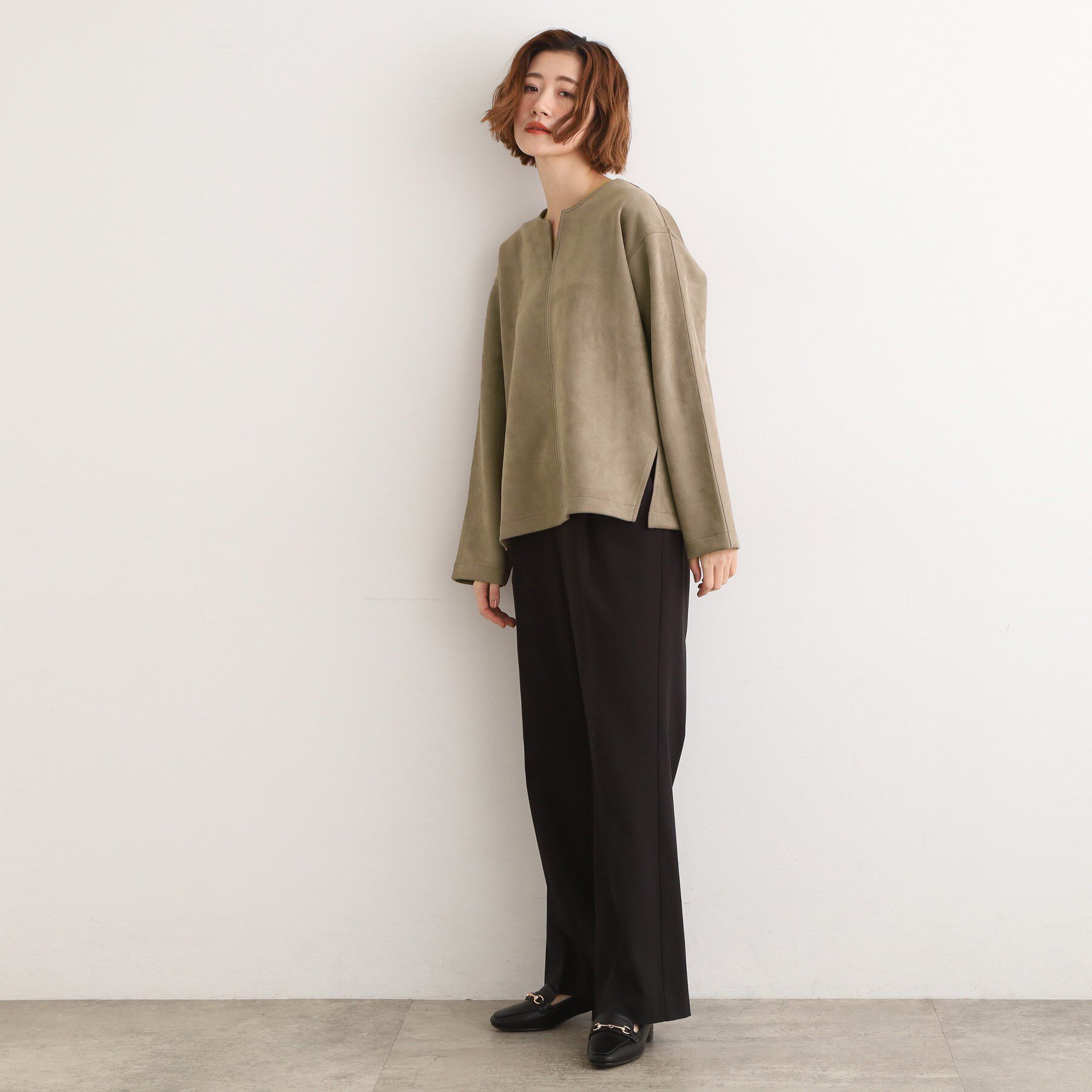grove「スエード調キーネックプルオーバー」|Tシャツ・カットソー|