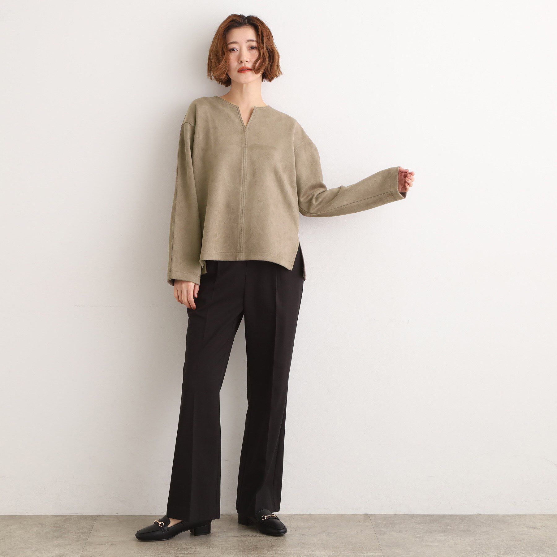 grove「スエード調キーネックプルオーバー」|Tシャツ・カットソー|