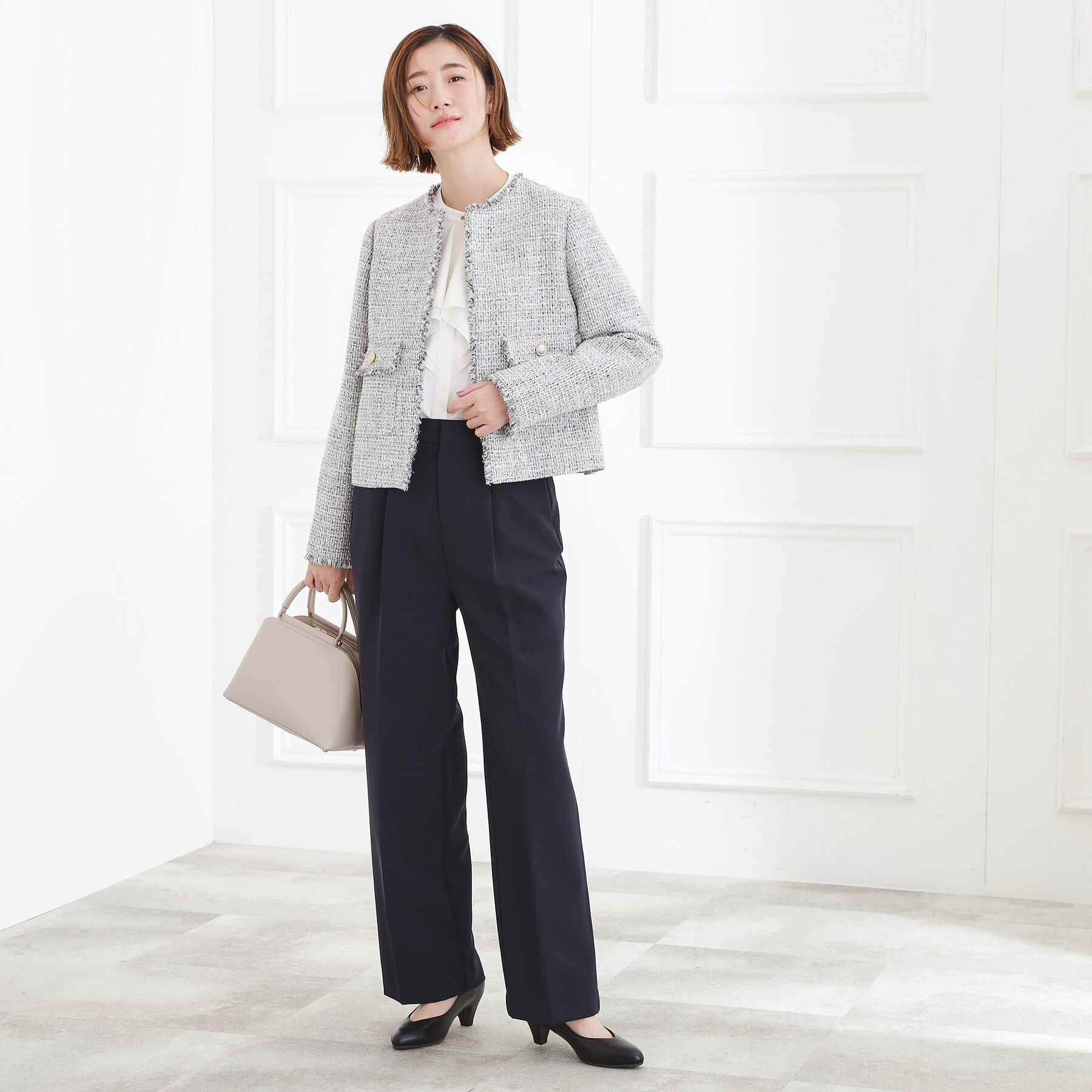 grove「【ハレの日・通勤】着回しできる上品ツイードジャケット」|ノーカラージャケット|