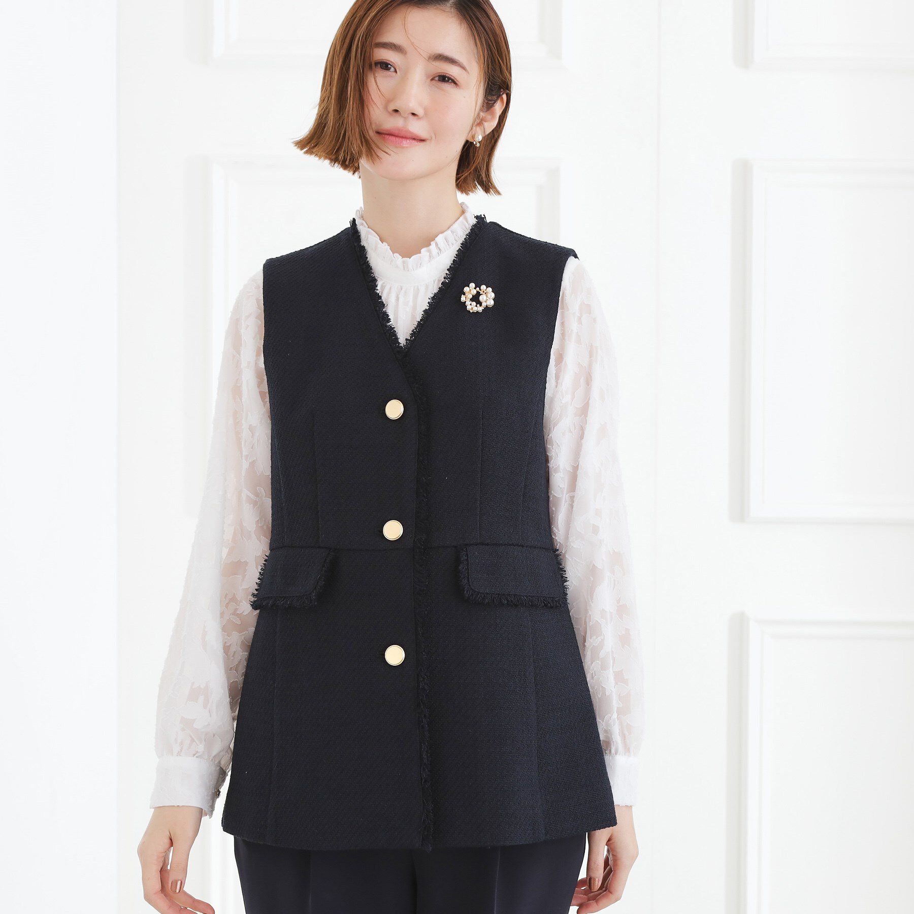 grove「【手洗いOK】ツイードペプラムジレ」|ベスト・ジレ|ネイビー(094)