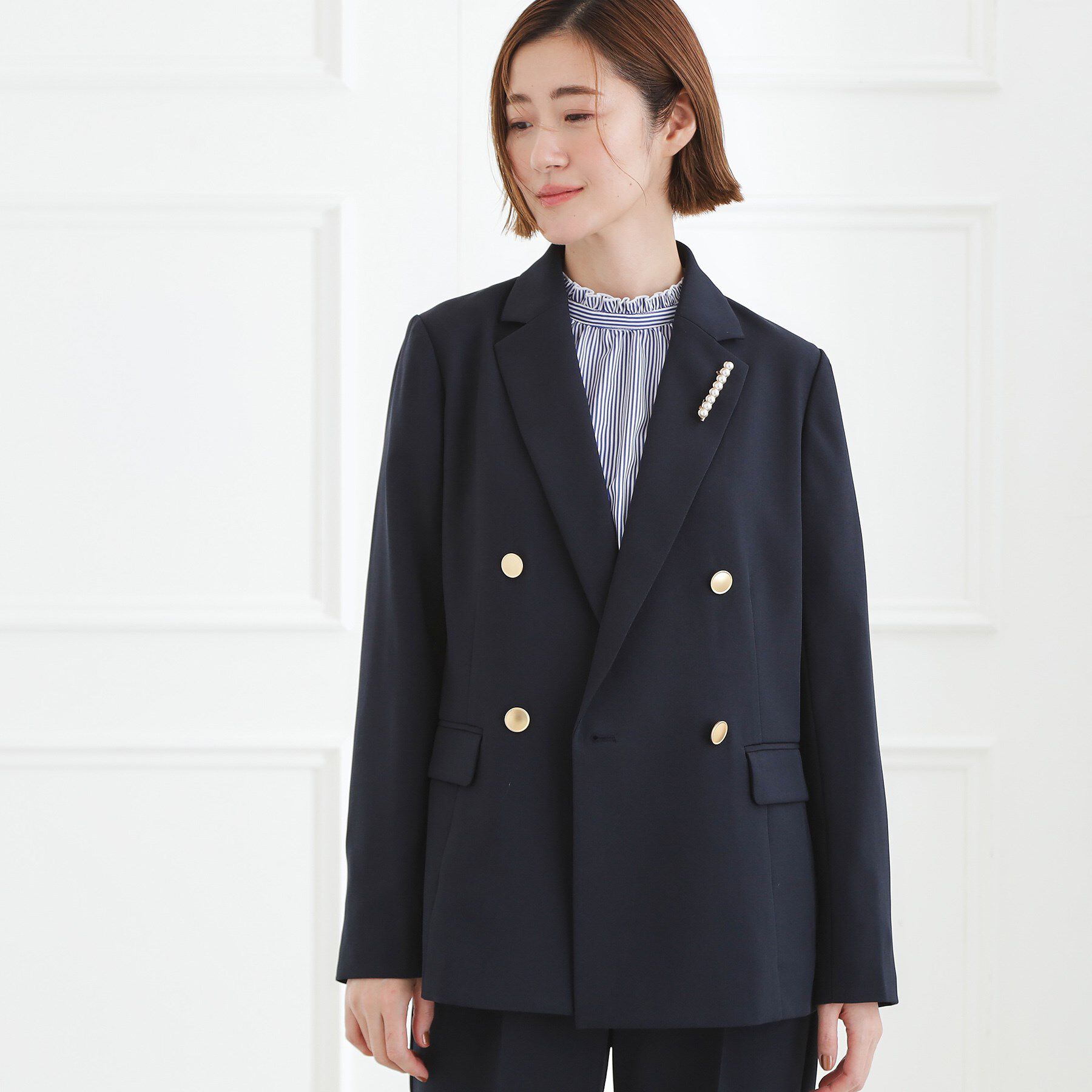 grove「【マシンウォッシュ/防シワ】ダブルテーラードジャケット【着回しカセット】」|テーラードジャケット|ネイビー(094)