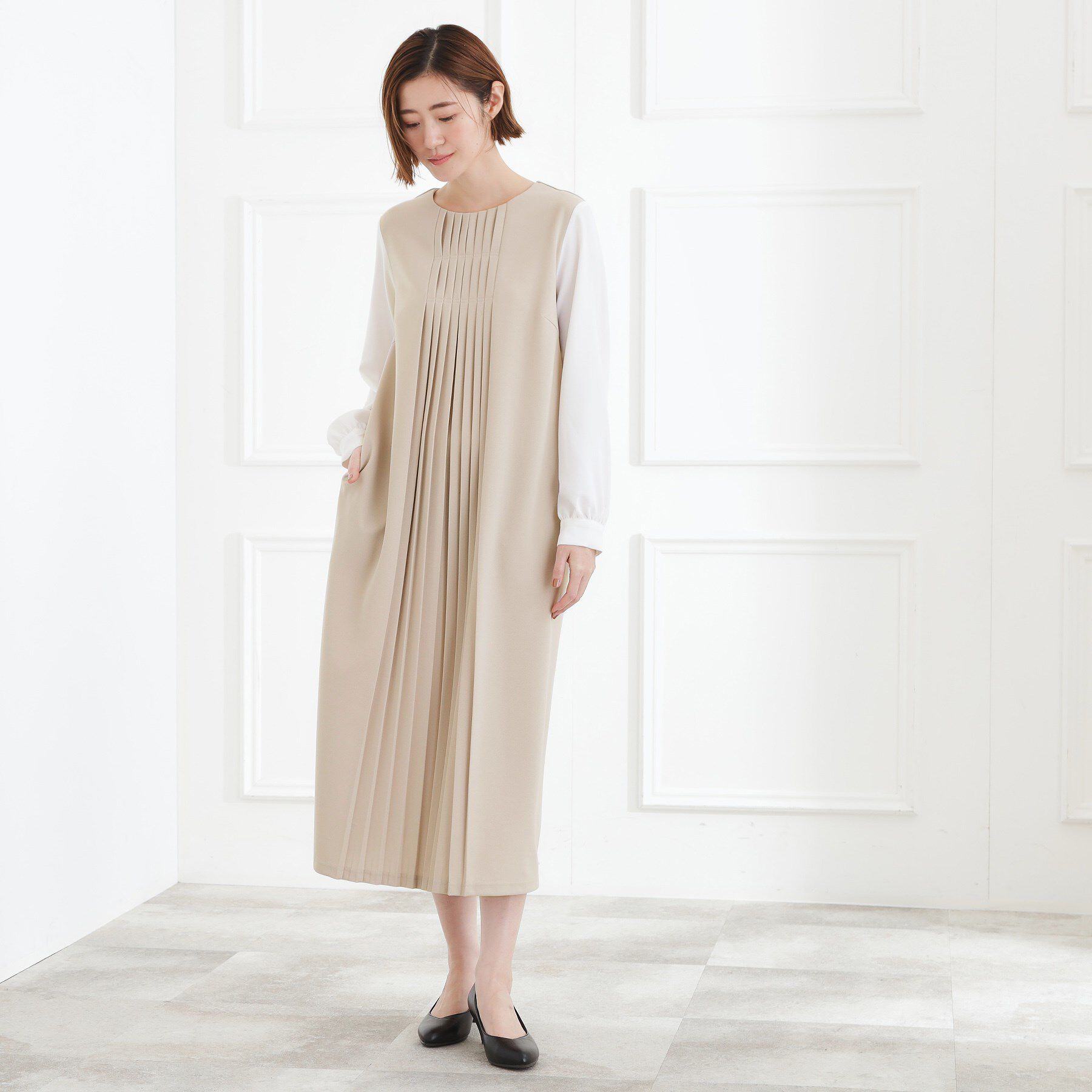 grove「【手洗いOK】フロントプリーツ袖コンシャスワンピース」|ワンピース|