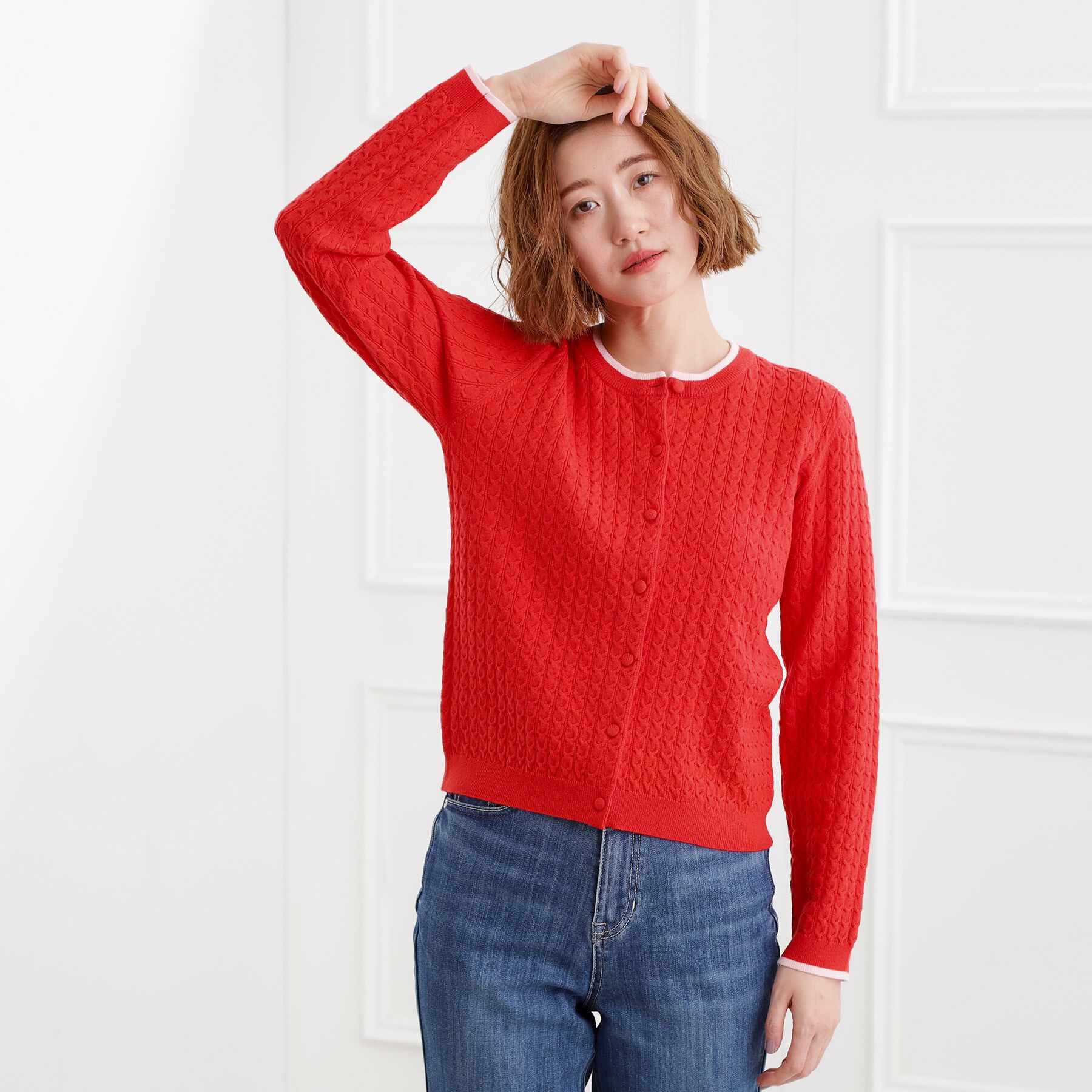 grove「ミニケーブルクルーネックカーディガン」|カーディガン|