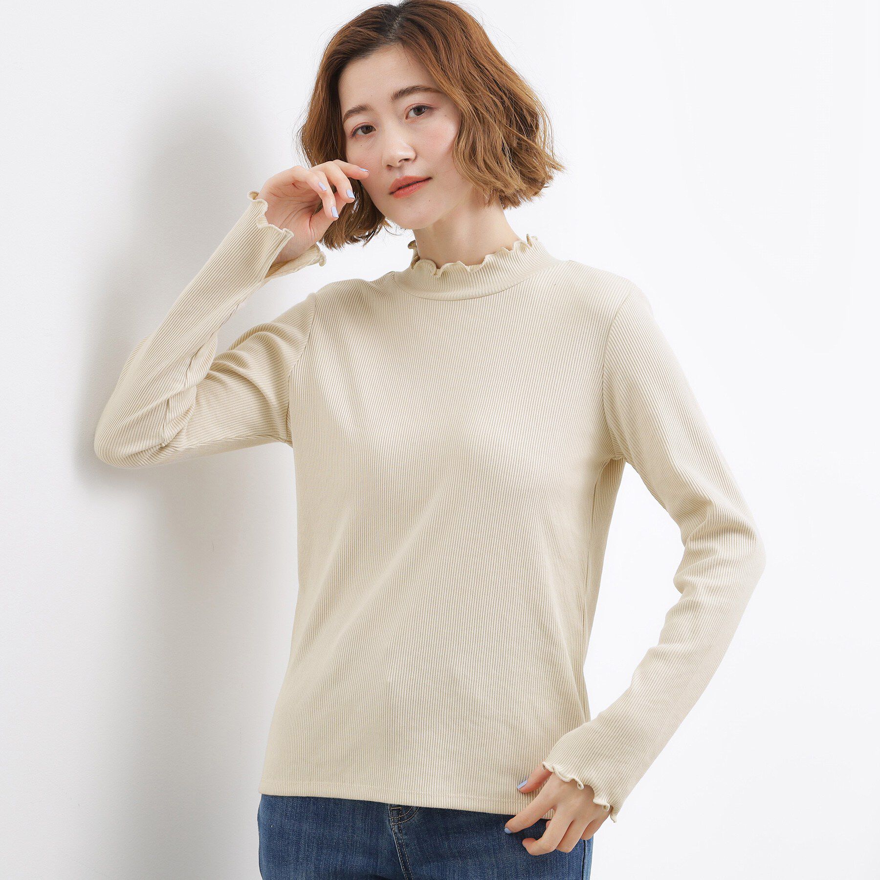 grove「シルクライクリブタートルネック」|Tシャツ・カットソー|ベージュ(052)