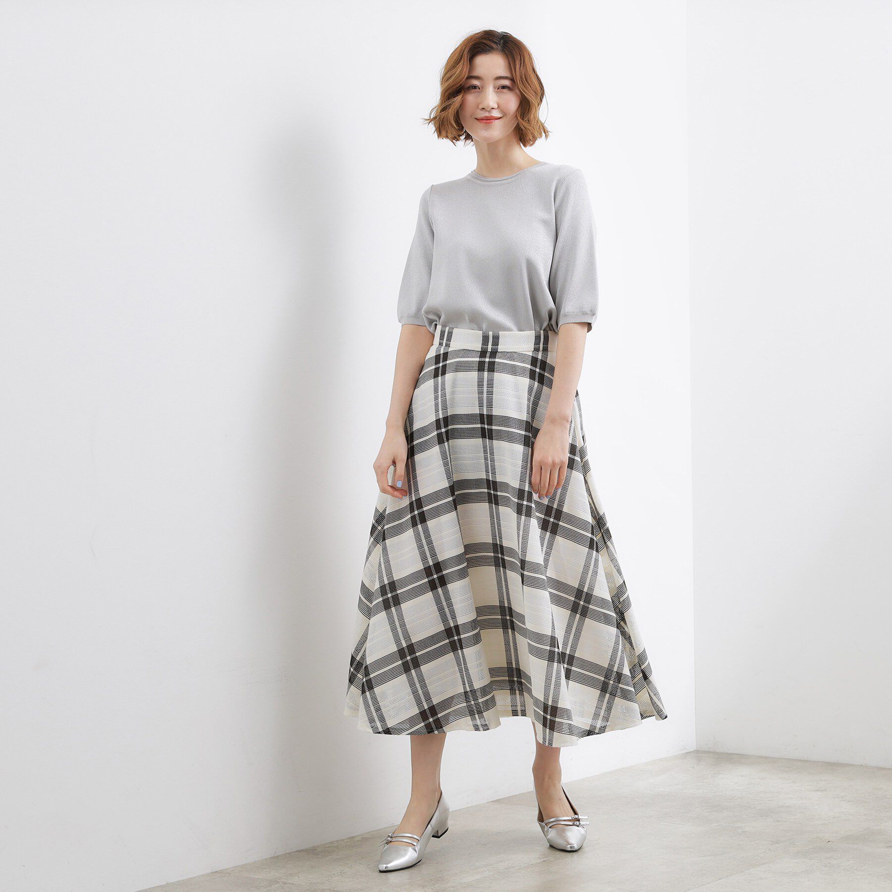 grove「【貴島明日香さん着用・シリーズ累計34万枚】やわらかドライタッチ 五分袖クルーネックニット」|ニット・セーター|