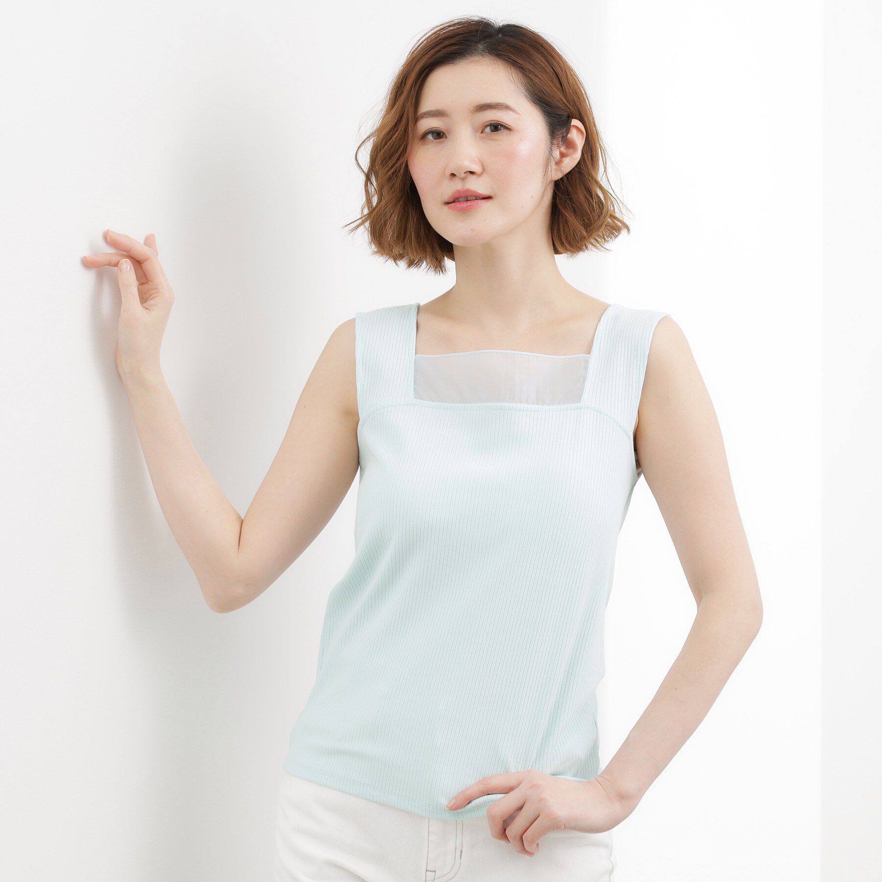 grove「【貴島明日香さん着用】シアードッキングスクエアタンク」|キャミソール|サックス(090)