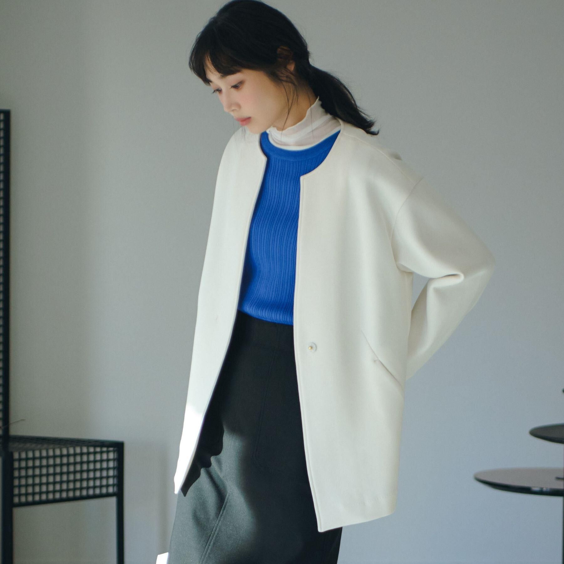 grove「しなやかな着心地で動きやすい、ダンボールジャージノーカラーコート」|ノーカラーコート|