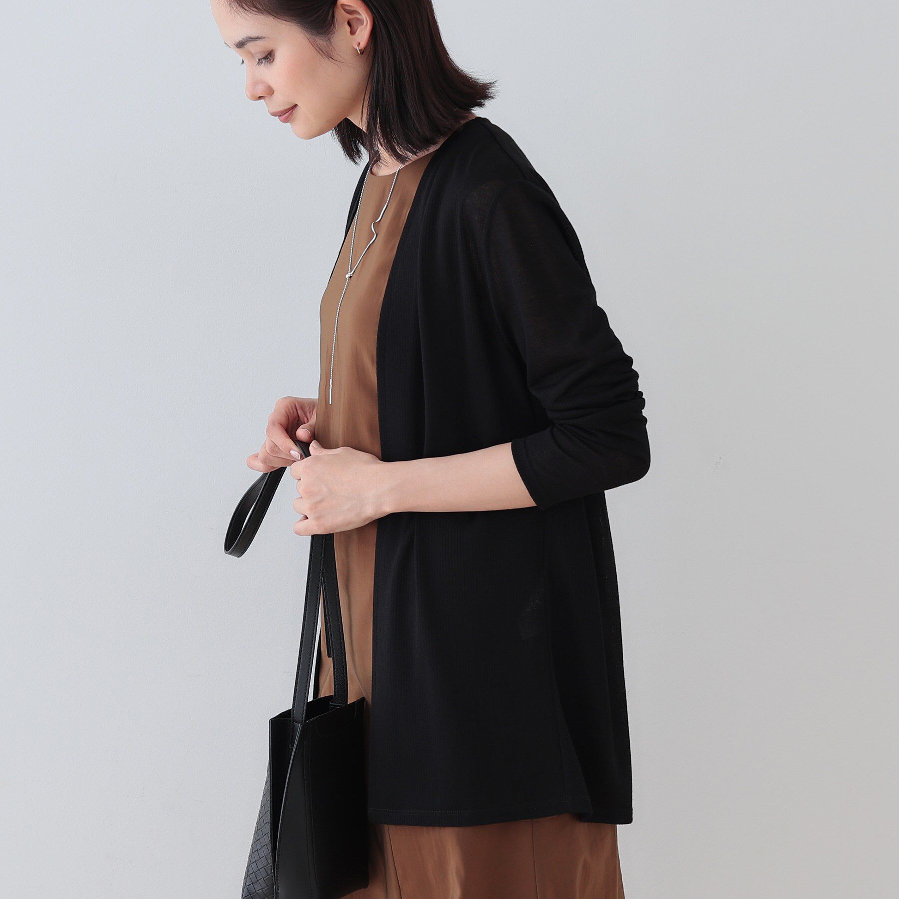 INDIVI「【洗える／シアーストライプ柄】着流しジャージカーディガン」|カーディガン|