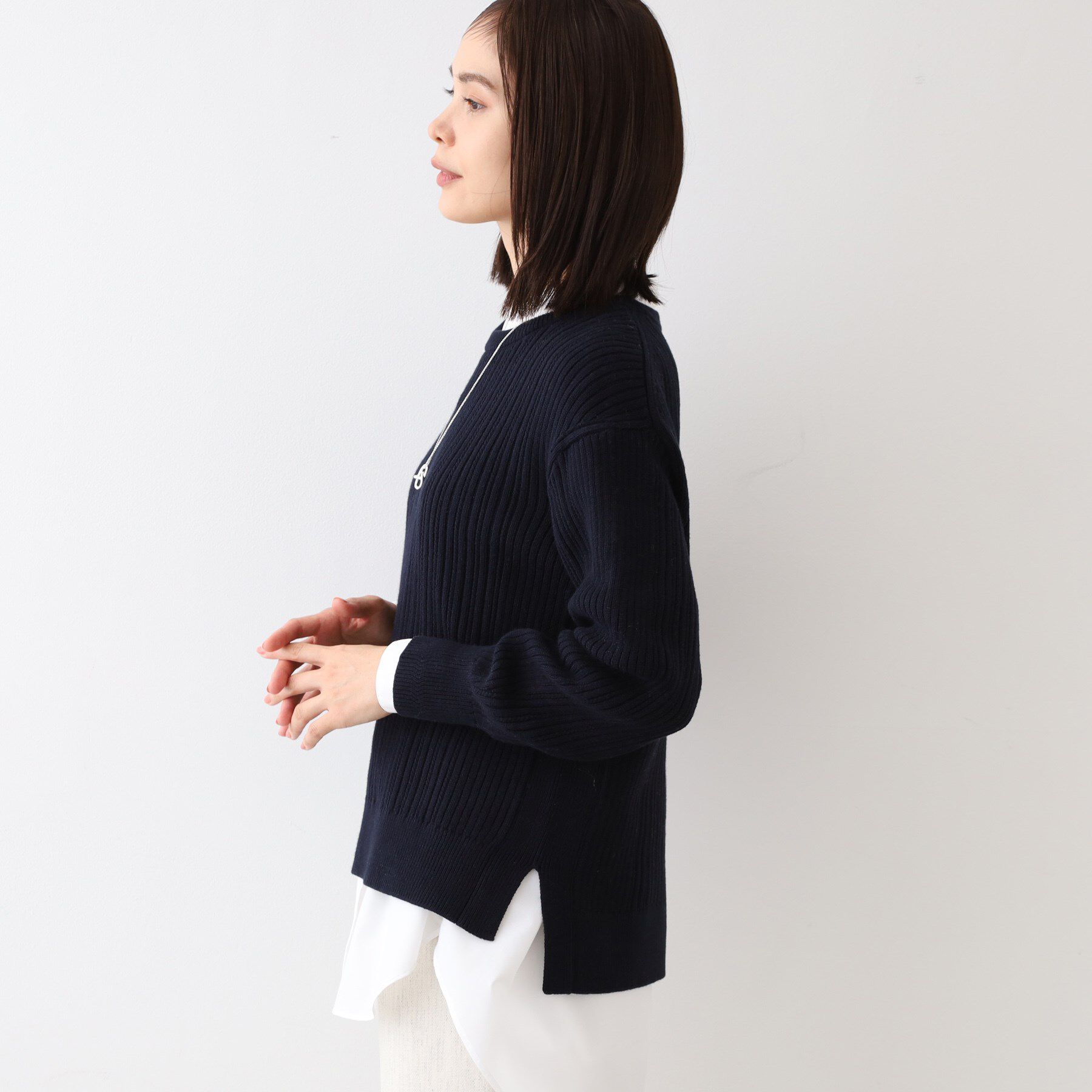 INDIVI「【コットン混／洗える】ミニケーブル柄ニット」|ニット・セーター|