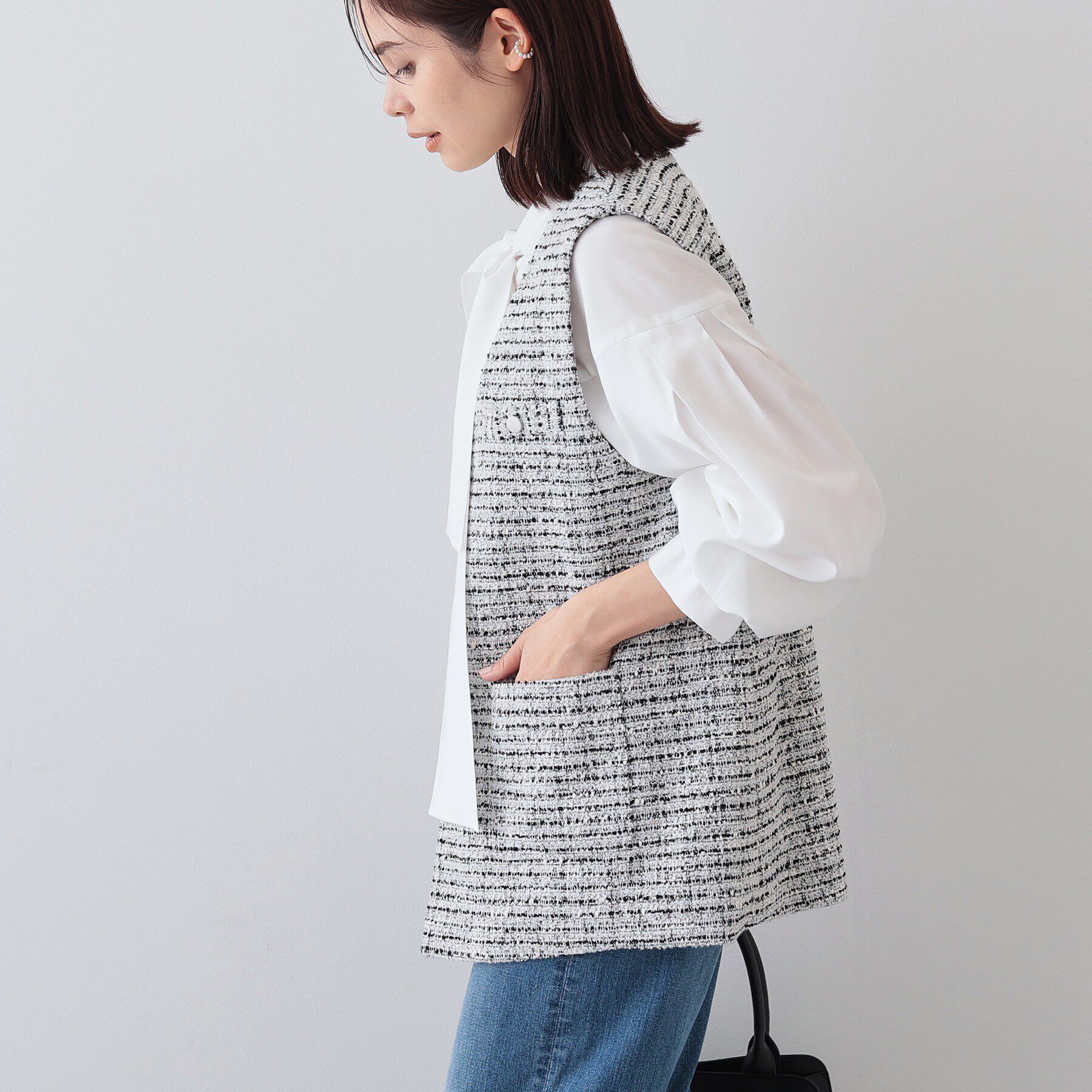 INDIVI「【2点セット／UVケア】ツイードジレ＆ボウタイブラウス カセット服」|その他|