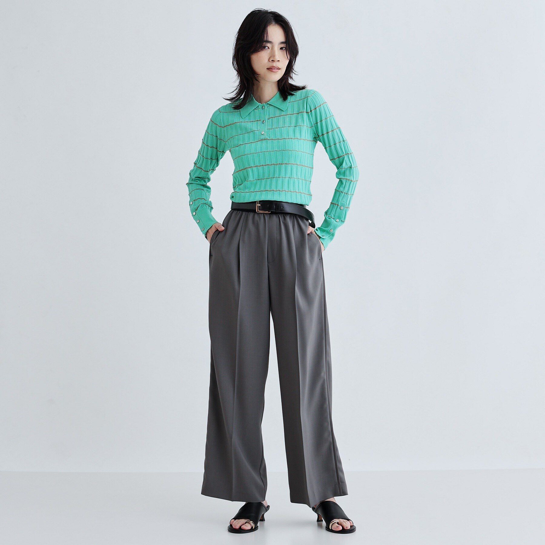 GALLEST「シアーボーダーポロニット」|ニット・セーター|