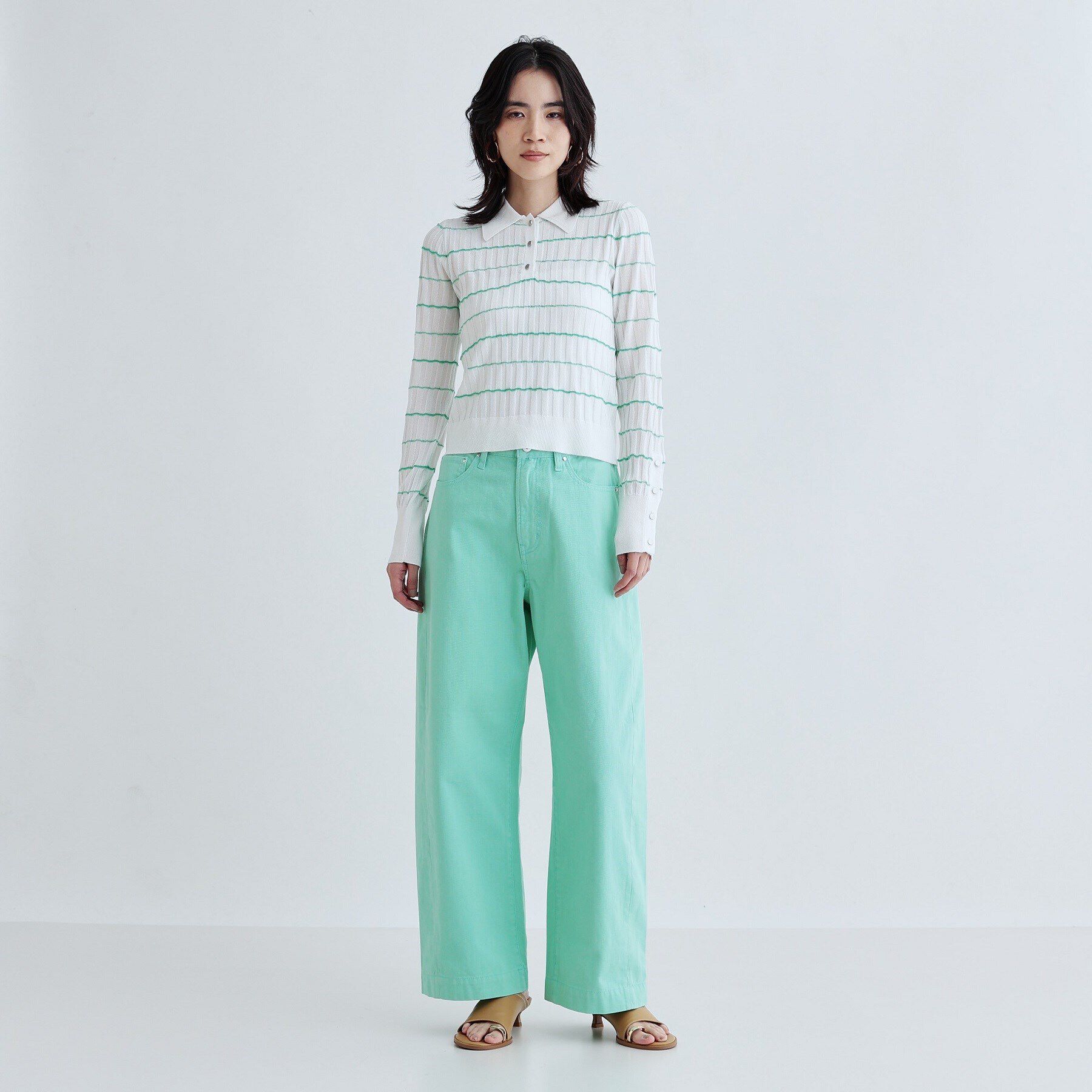 GALLEST「シアーボーダーポロニット」|ニット・セーター|