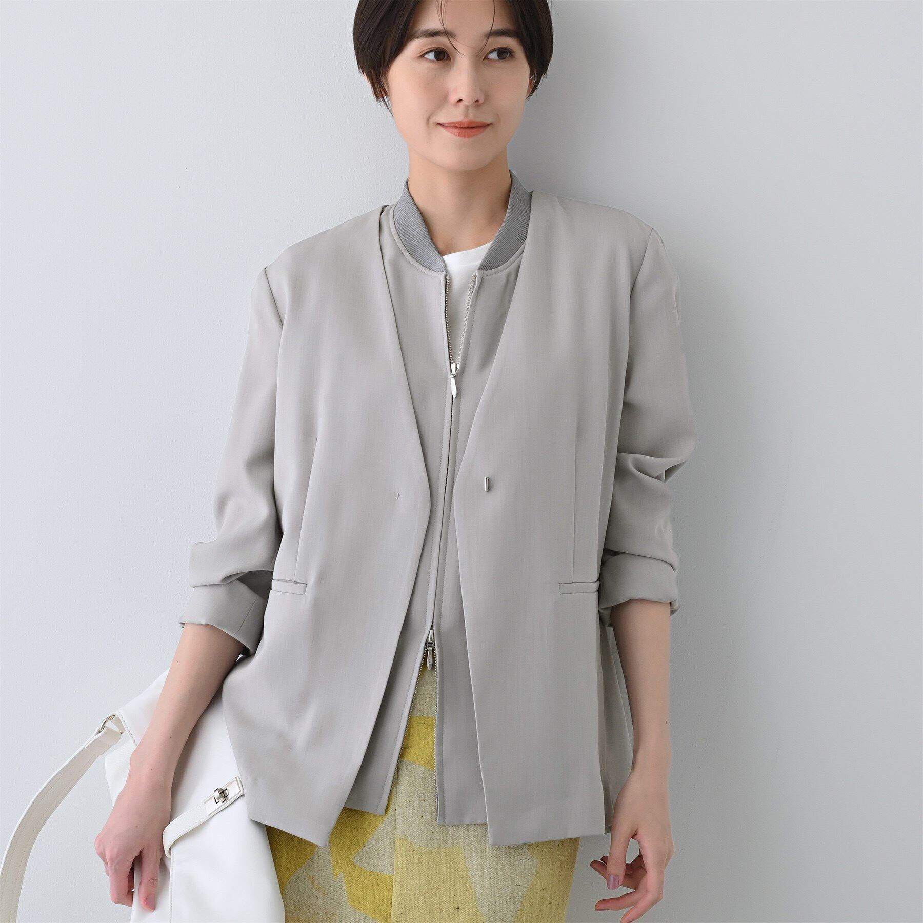 INDIVI「【洗える／バックシャン】ハンサムノーカラージャケット」|ノーカラージャケット|ライトグレー(011