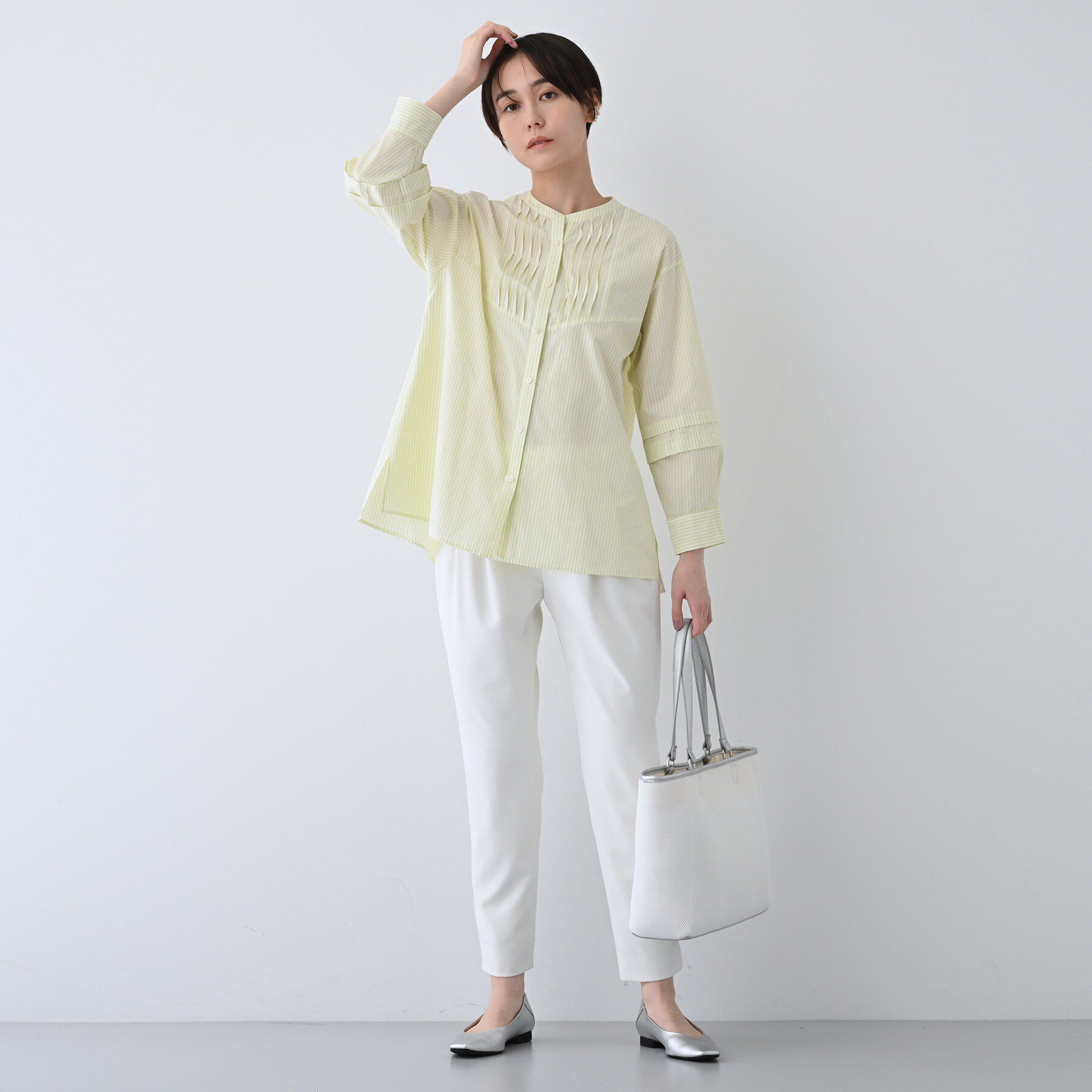 INDIVI「【UVケア／カラーストライプ柄】タックデザインブラウス」|シャツ・ブラウス|