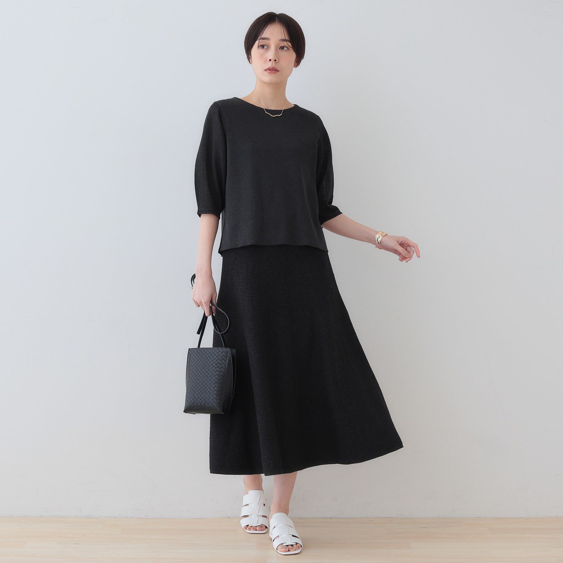 INDIVI「【洗える／和紙混素材／SETUP可能】バルーンスリーブニット」|ニット・セーター|