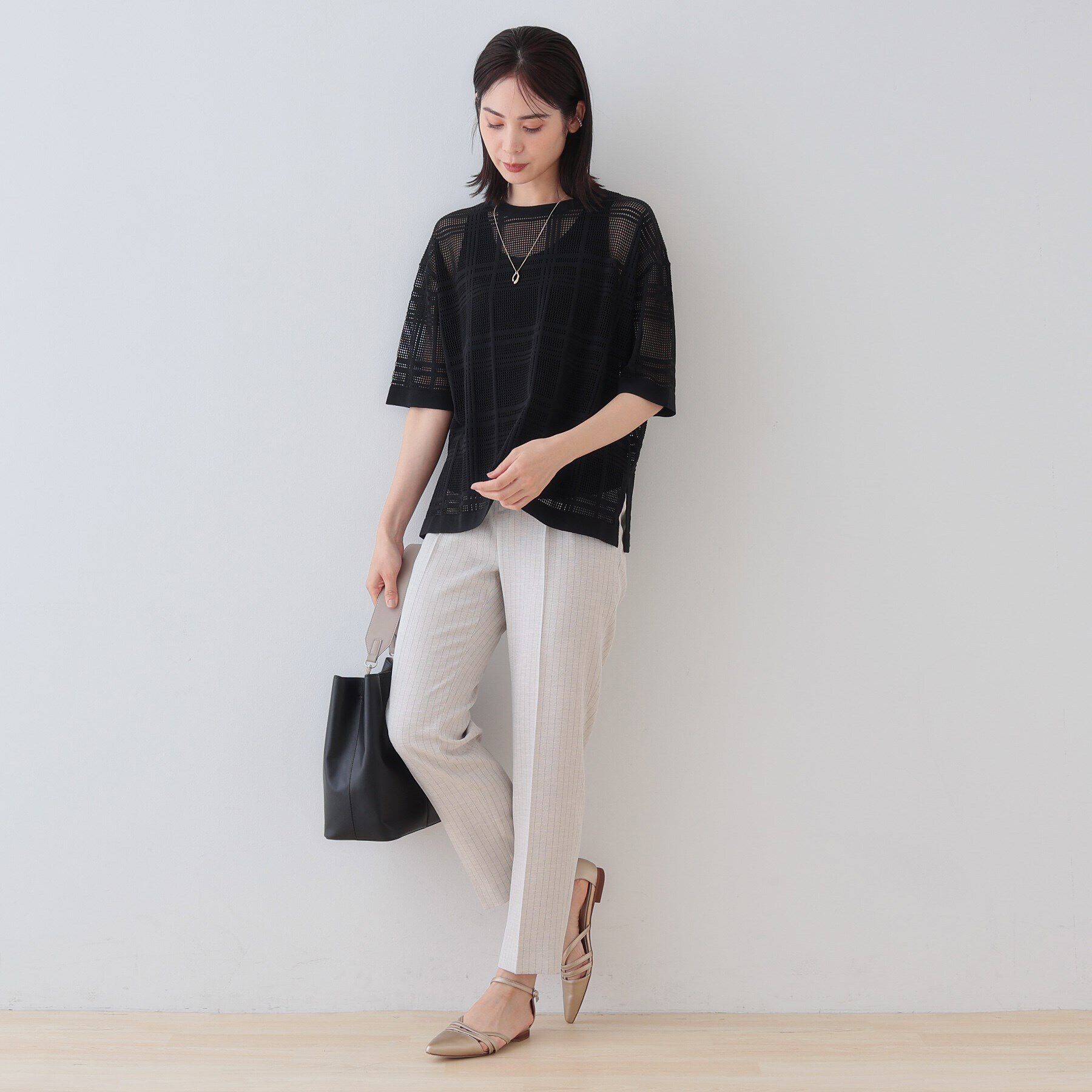 INDIVI「【洗える】メッシュチェック柄ニット」|ニット・セーター|