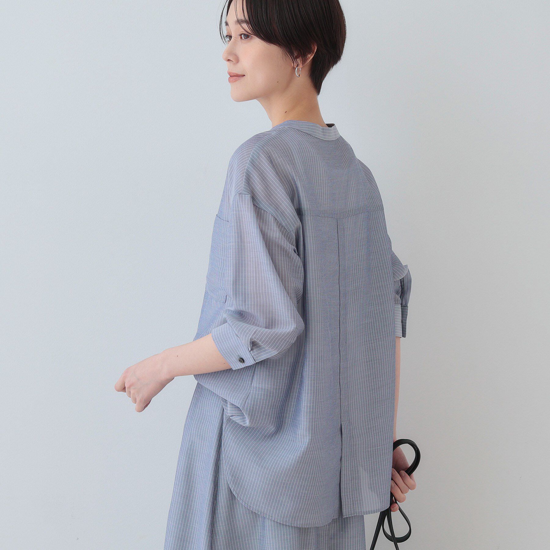 INDIVI「【洗える／エアリー素材】バンドカラーシャツ」|シャツ・ブラウス|