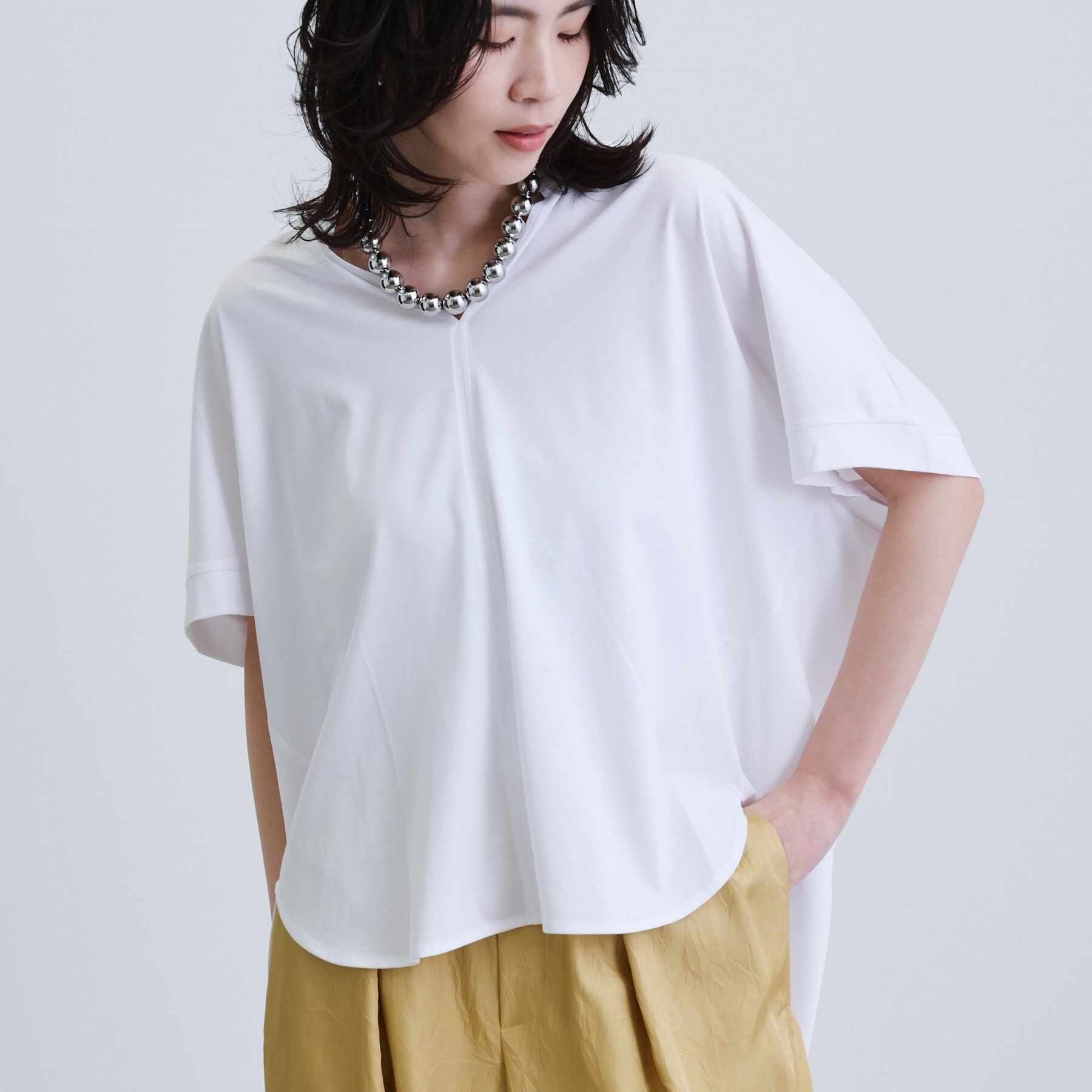 GALLEST「ギャザーポンチョカットソー」|Tシャツ・カットソー|ホワイト(001)