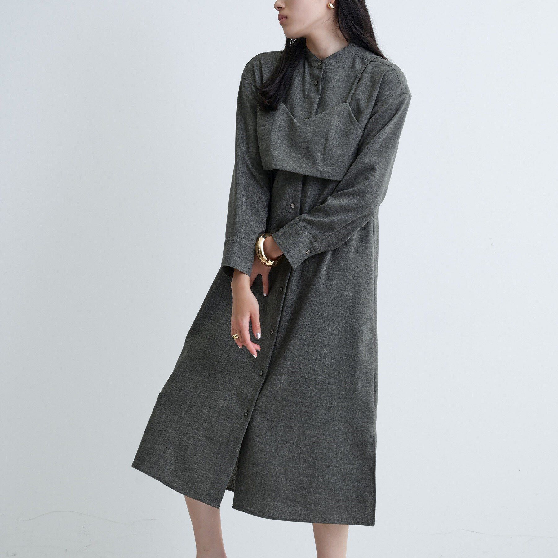 GALLEST「【セレモニー/オケージョン/通勤】ビスチェセットシャツドレス【2WAY】」|ワンピース|チャコールグレー(0