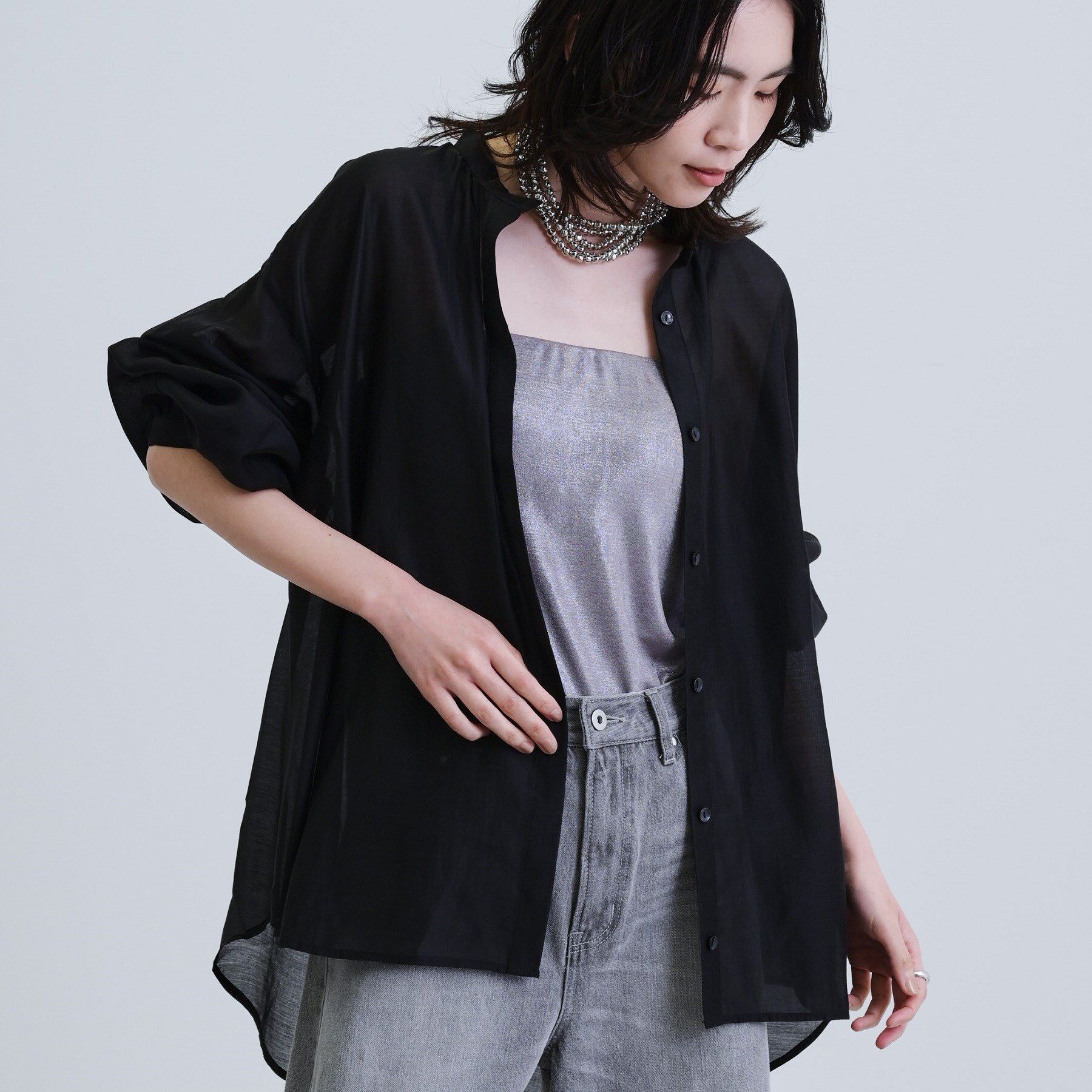 GALLEST「シアーローンミドル丈シャツ/シアーシャツ/シアートップス【洗える】」|シャツ・ブラウス|