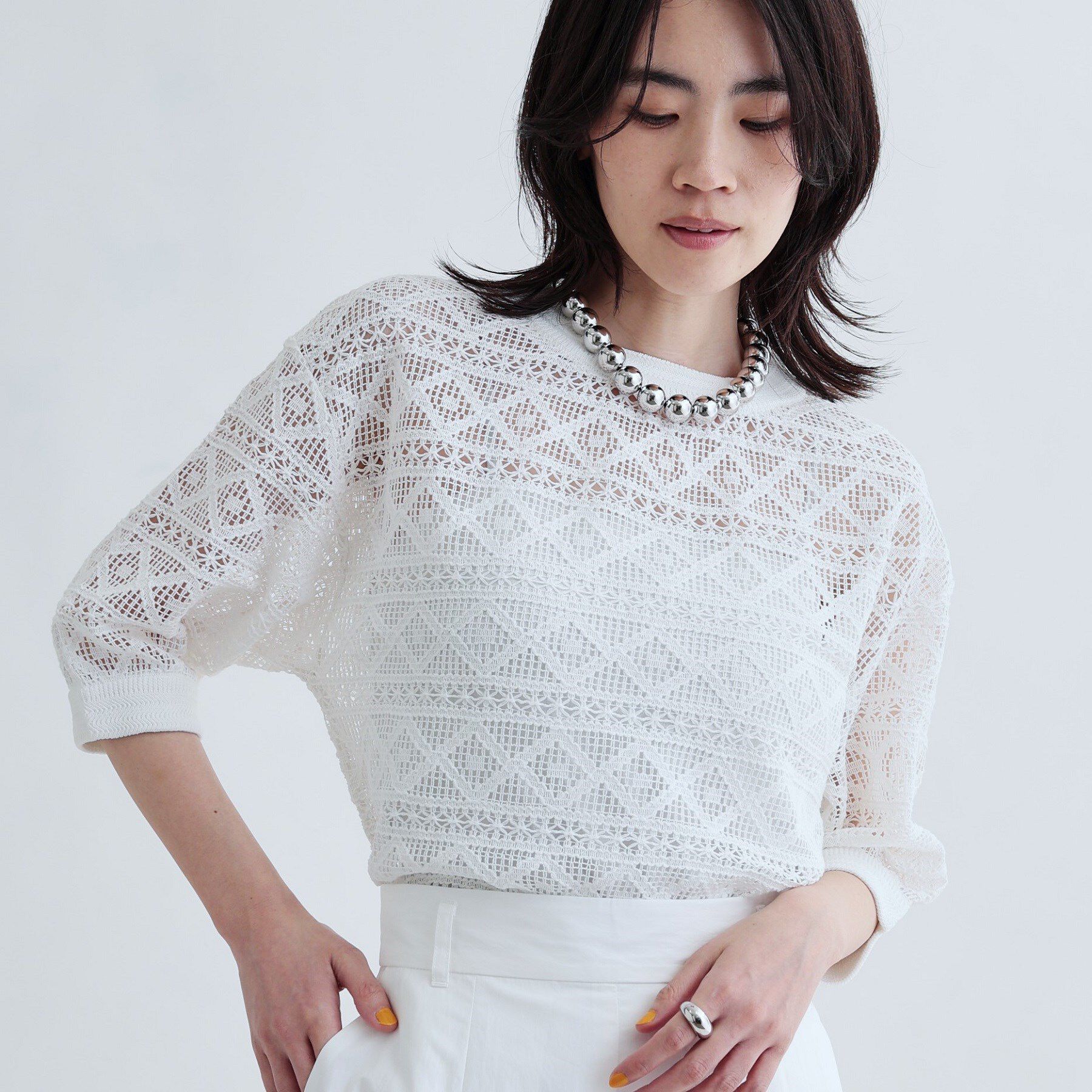 GALLEST「レースプルオーバー」|Tシャツ・カットソー|オフホワイト(003