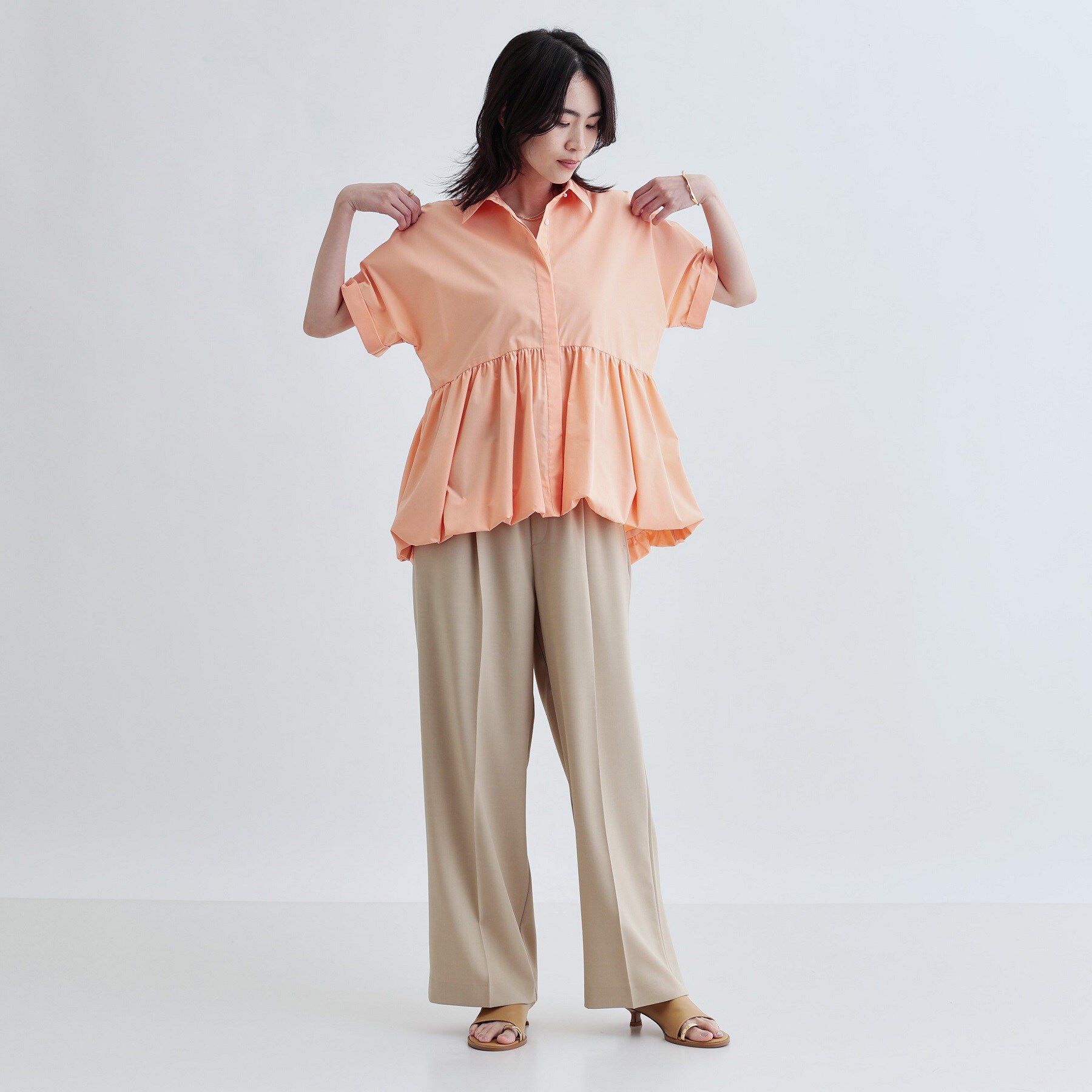 GALLEST「バルーンペプラムハーフ袖ブラウス」|シャツ・ブラウス|