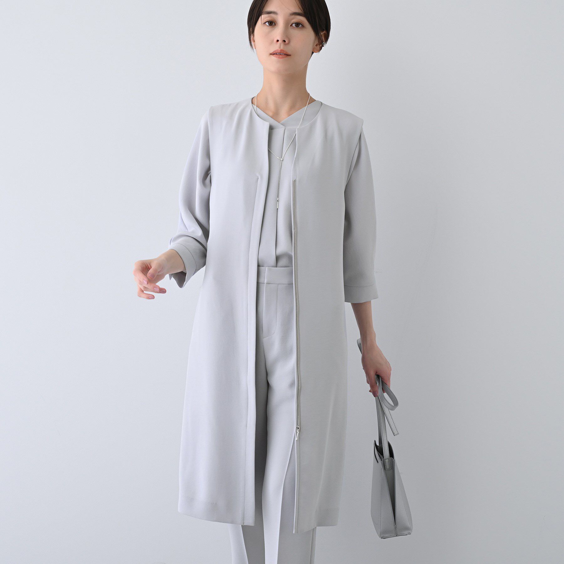 INDIVI「【着る日傘/遮熱/UVケア】ロングジレジャケット」|ベスト・ジレ|ライトグレー(011