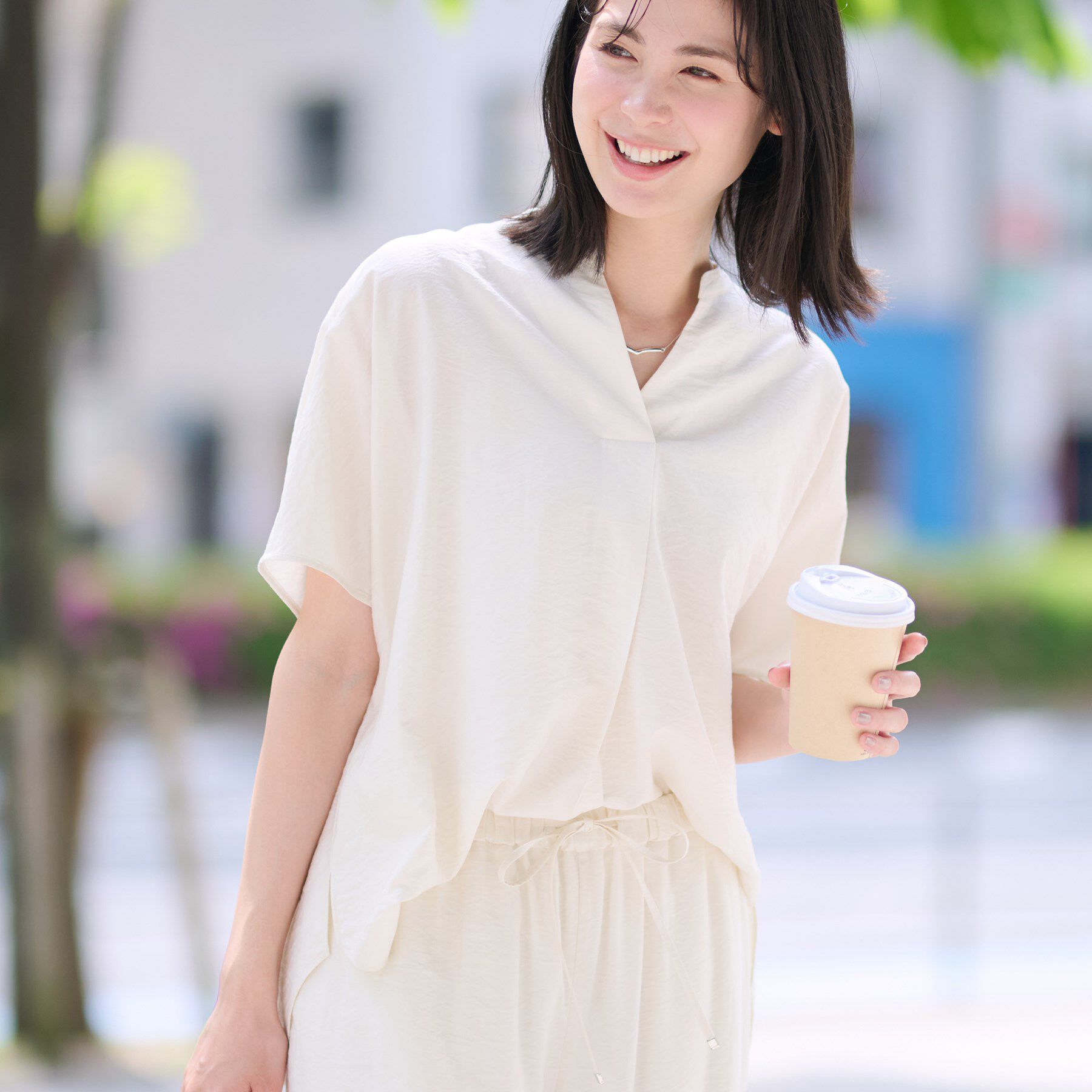 INDIVI「【洗える／UVケア／SETUP可能】スキッパードルマンブラウス」|シャツ・ブラウス|アイボリー(004)