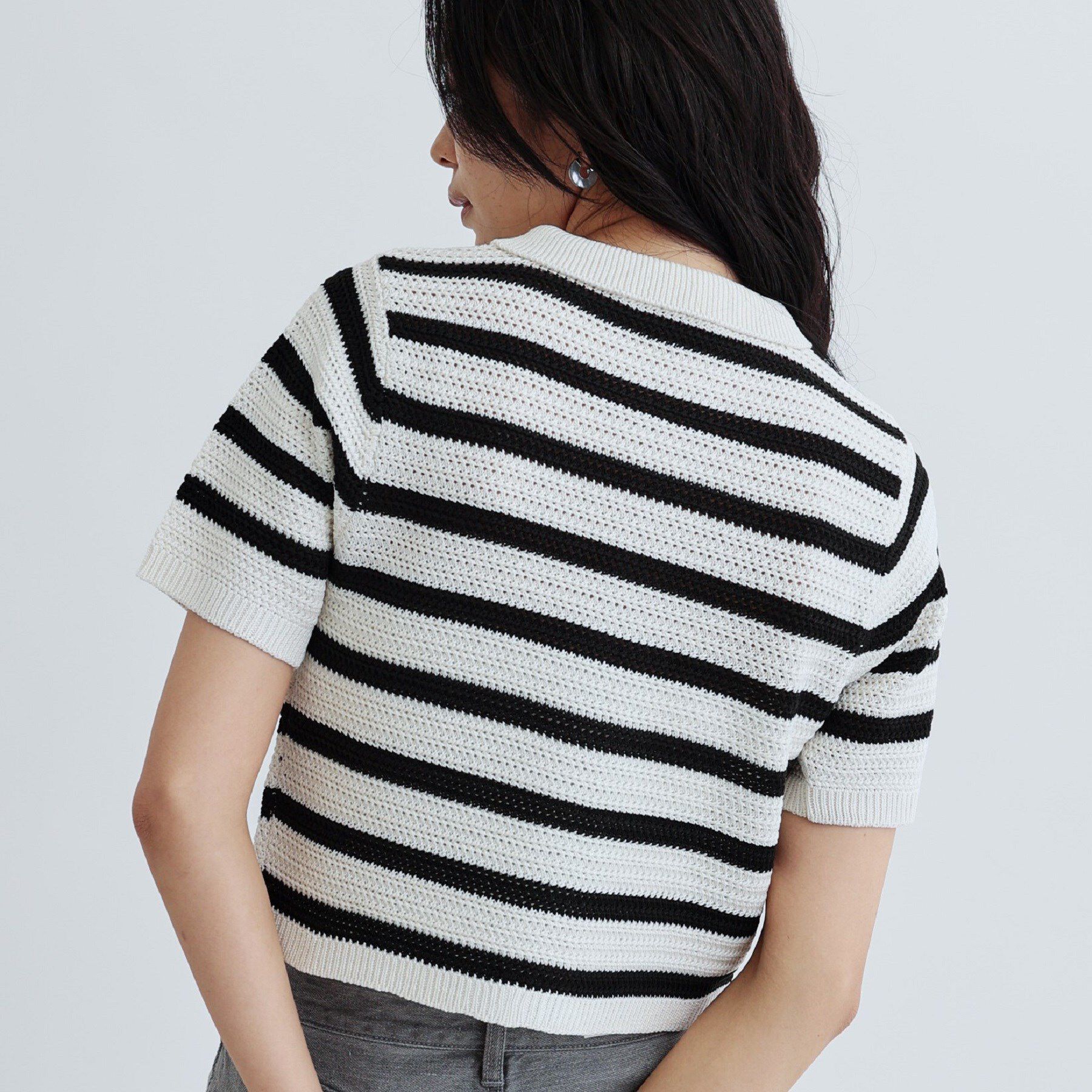 GALLEST「衿付きハーフスリーブボーダーニット」|ニット・セーター|