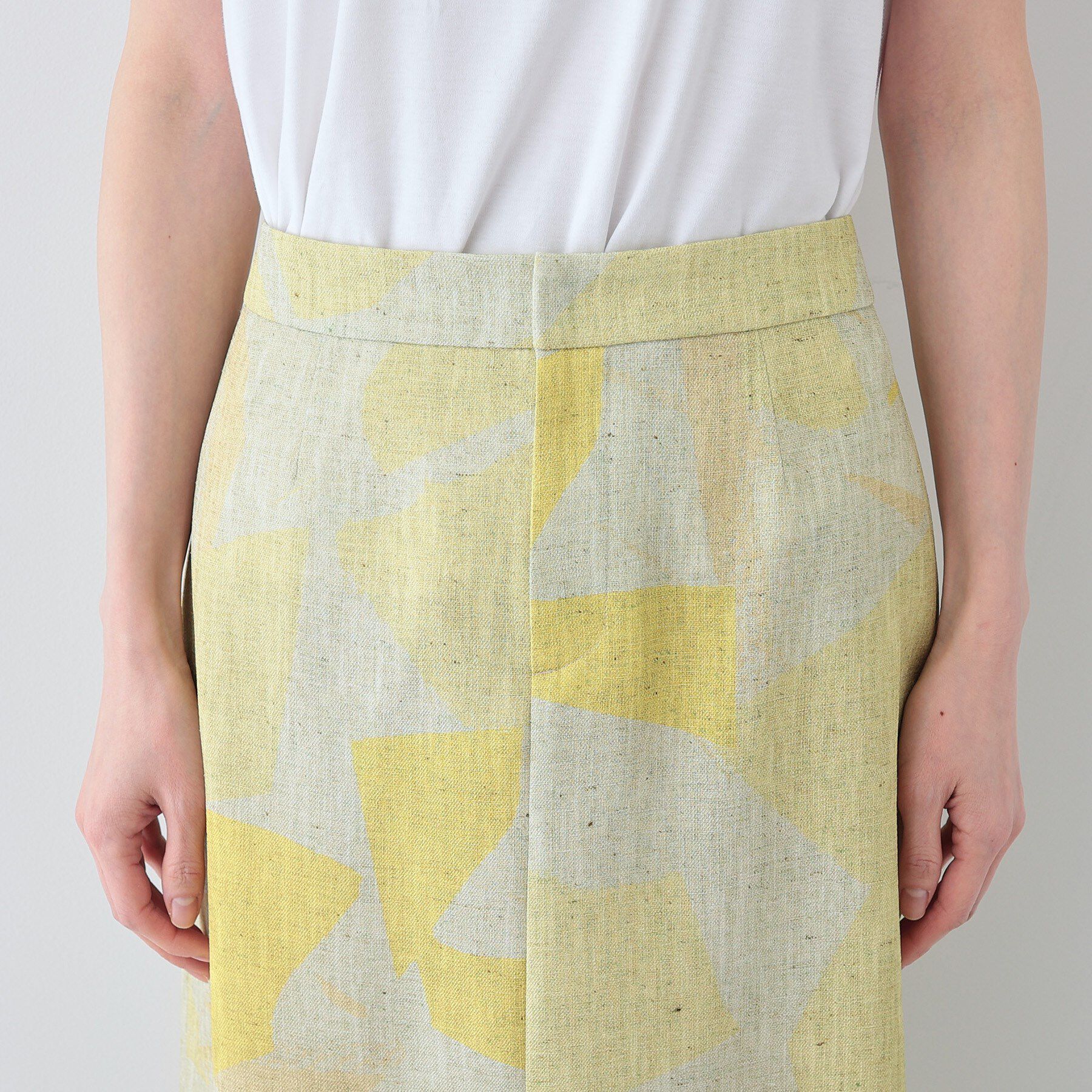 INDIVI「【洗える】リネンライク ブロッキングプリントスカート」|スカート|