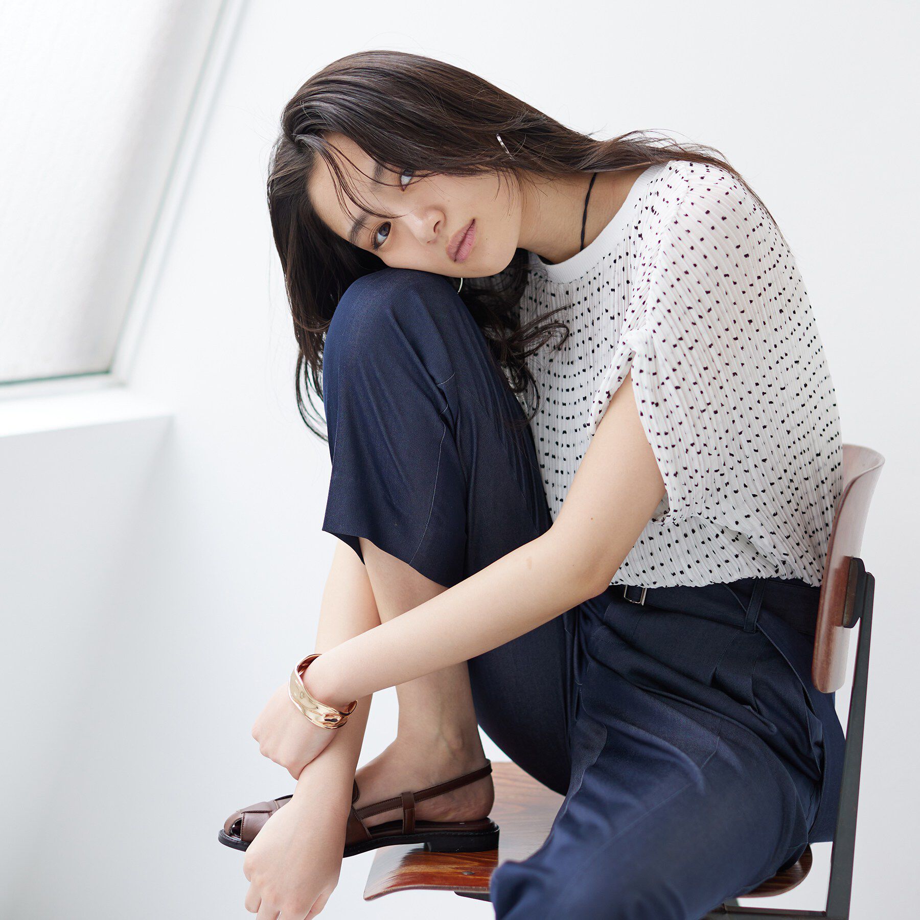 INDIVI「【洗える／ドット柄／凹凸素材】プリーツデザインブラウス」|シャツ・ブラウス|