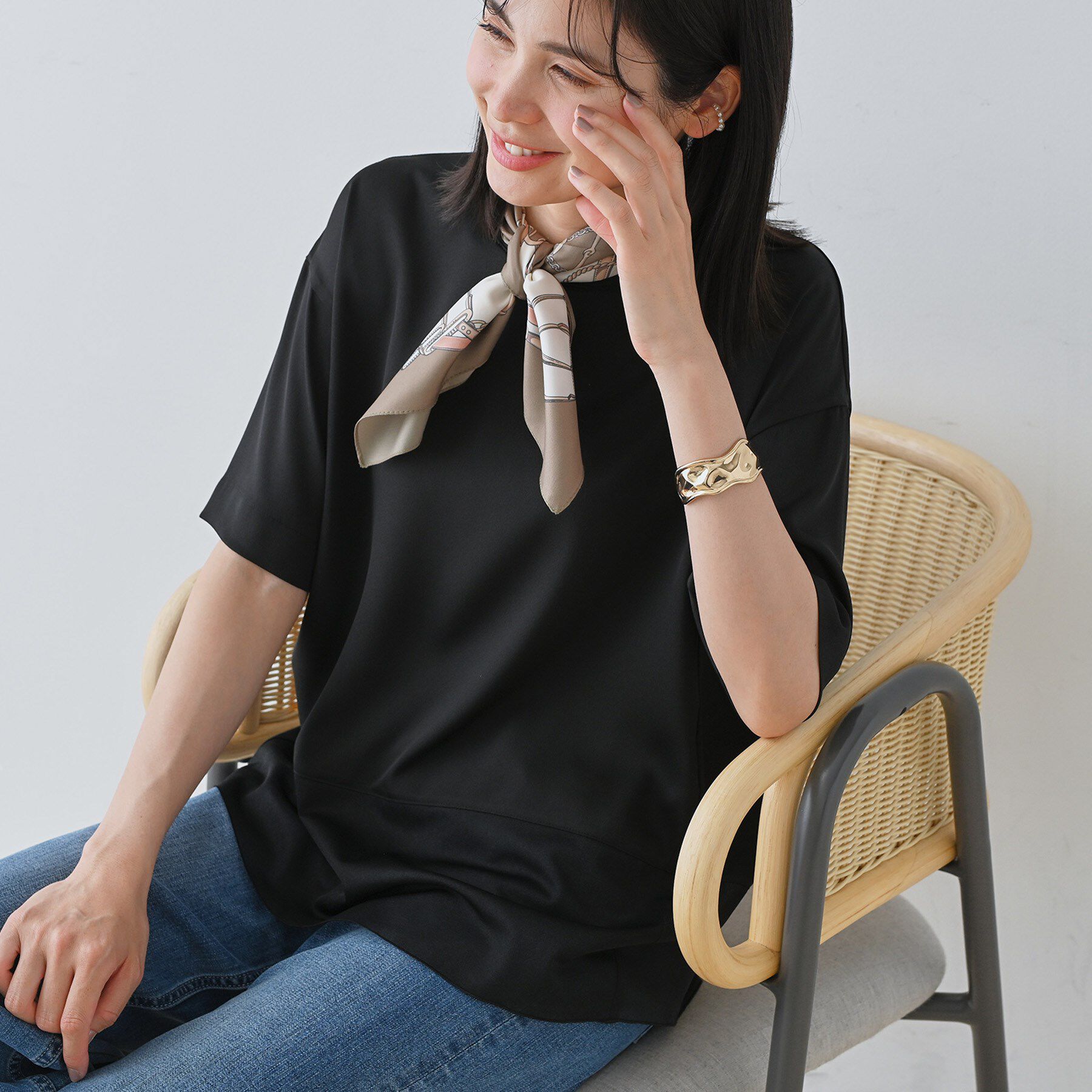 INDIVI「【洗える】裾シアー半袖トップス」|Tシャツ・カットソー|