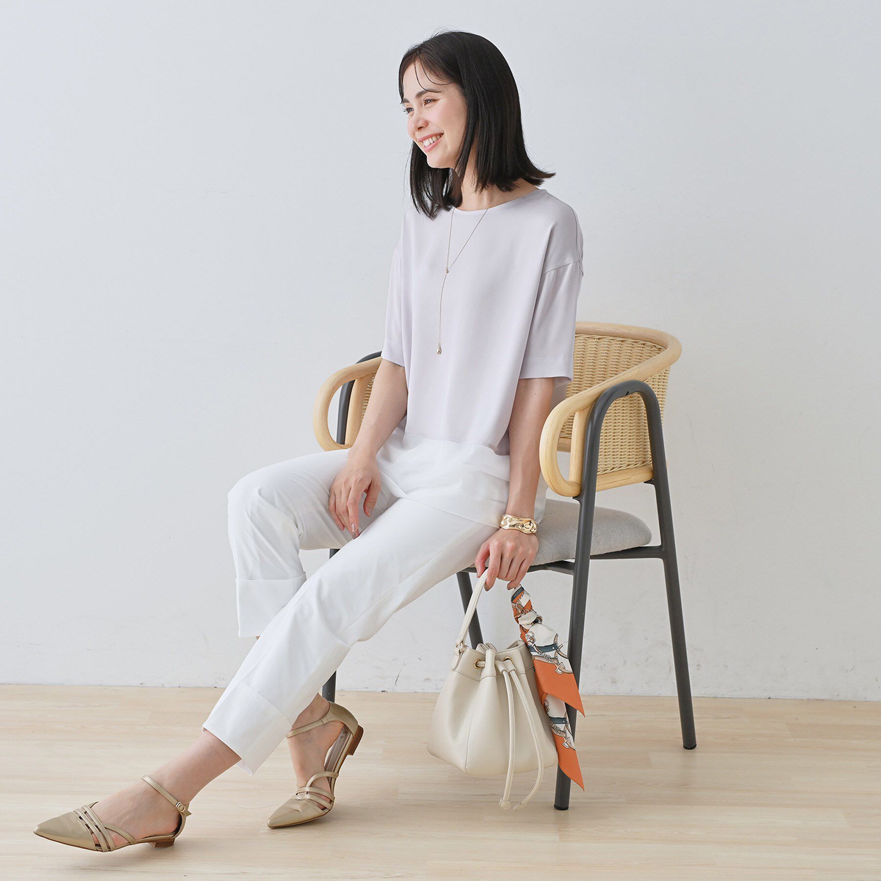 INDIVI「【洗える】裾シアー半袖トップス」|Tシャツ・カットソー|