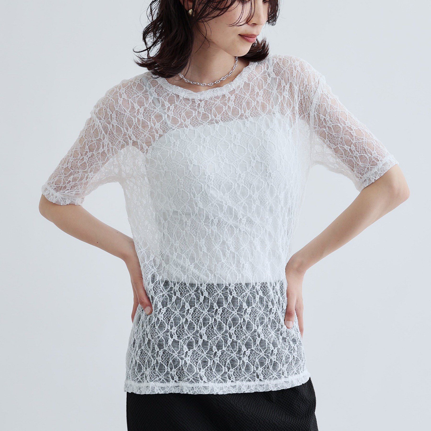 GALLEST「半袖レースカットソー」|Tシャツ・カットソー|ホワイト(001)