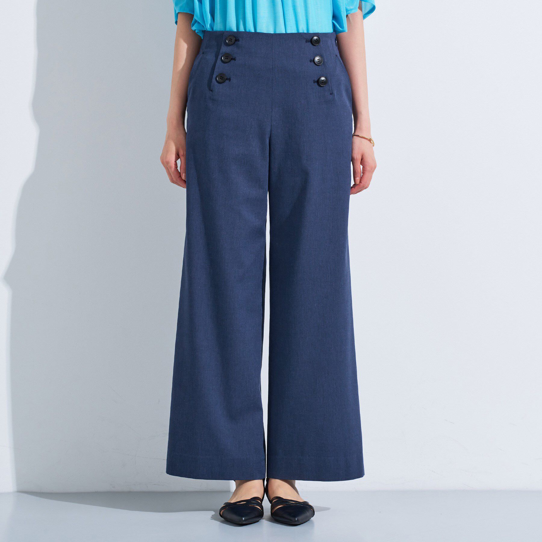 INDIVI「【デニムライク】マリンボタン リネン混ワイドパンツ」|その他|