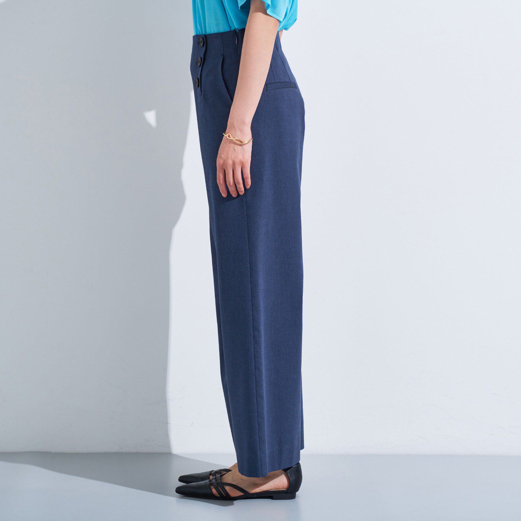 INDIVI「【デニムライク】マリンボタン リネン混ワイドパンツ」|その他|