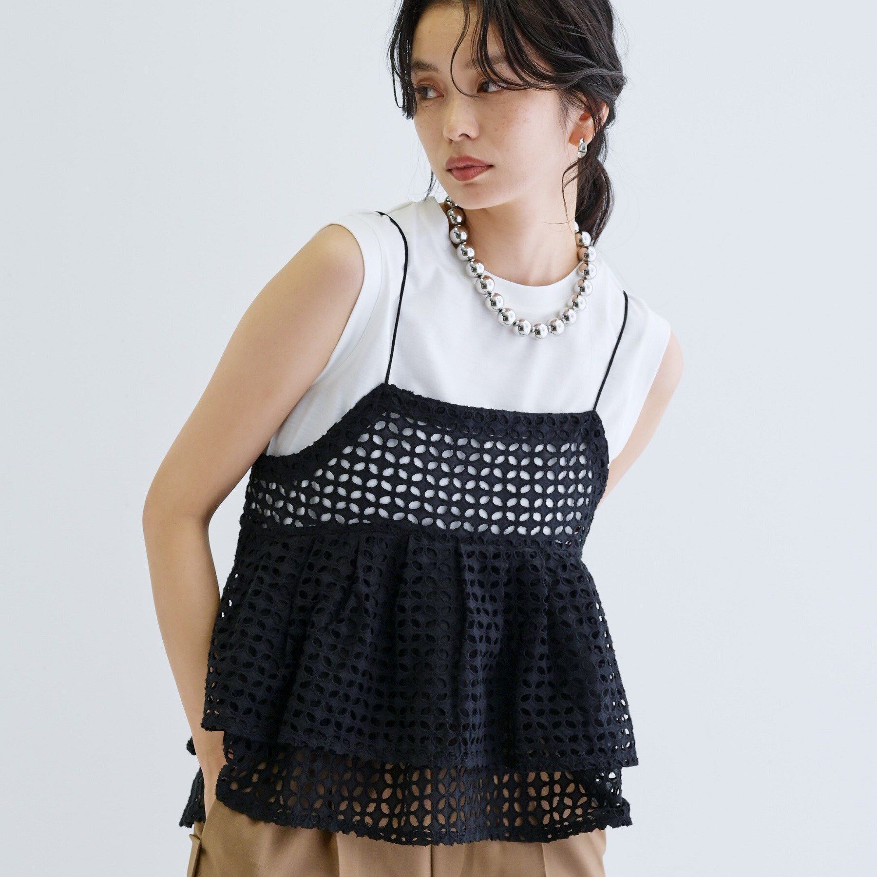 GALLEST「ティアードキャミSETカットソー」|Tシャツ・カットソー|ブラック(019)