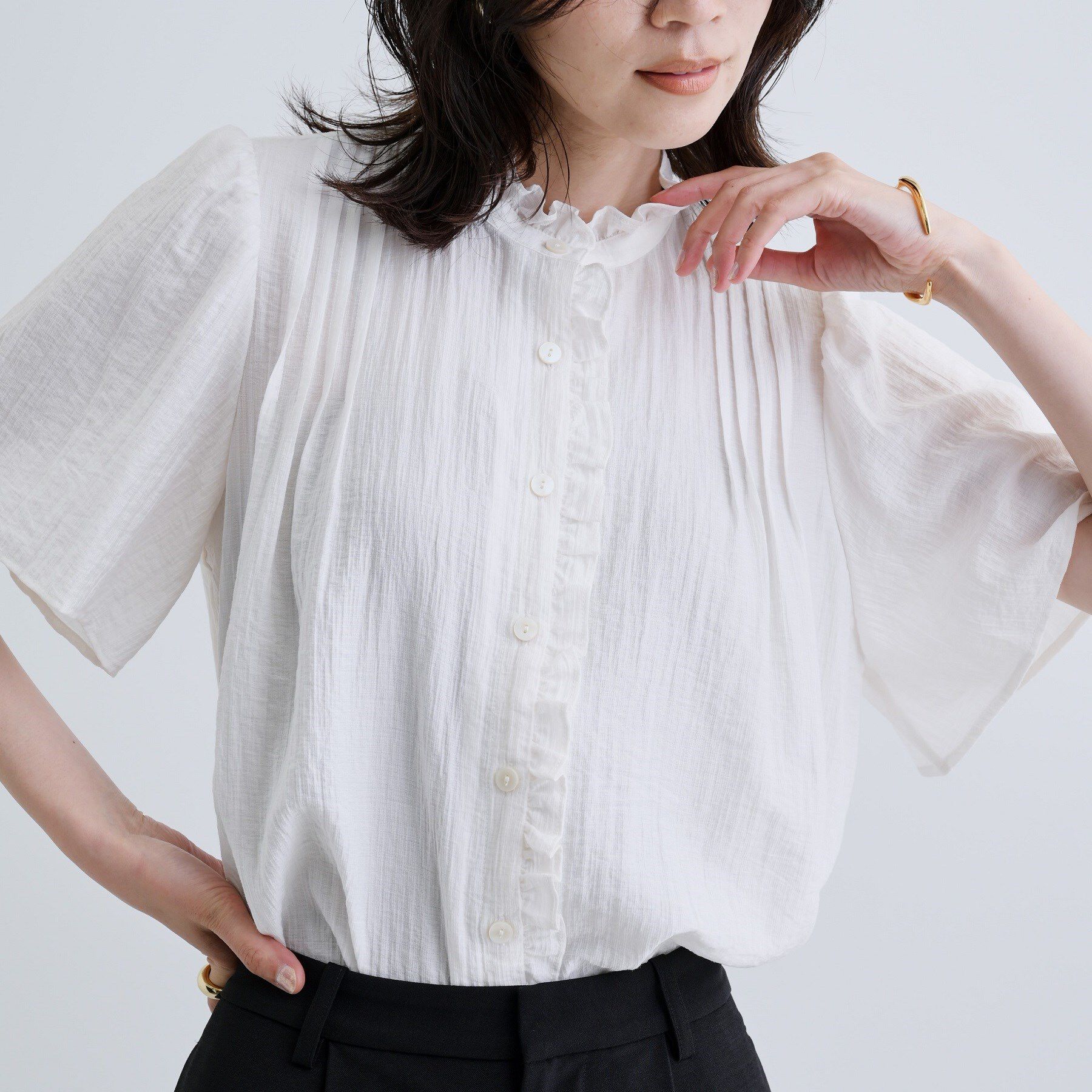 GALLEST「フレアスリーブブラウス」|シャツ・ブラウス|ホワイト(001)