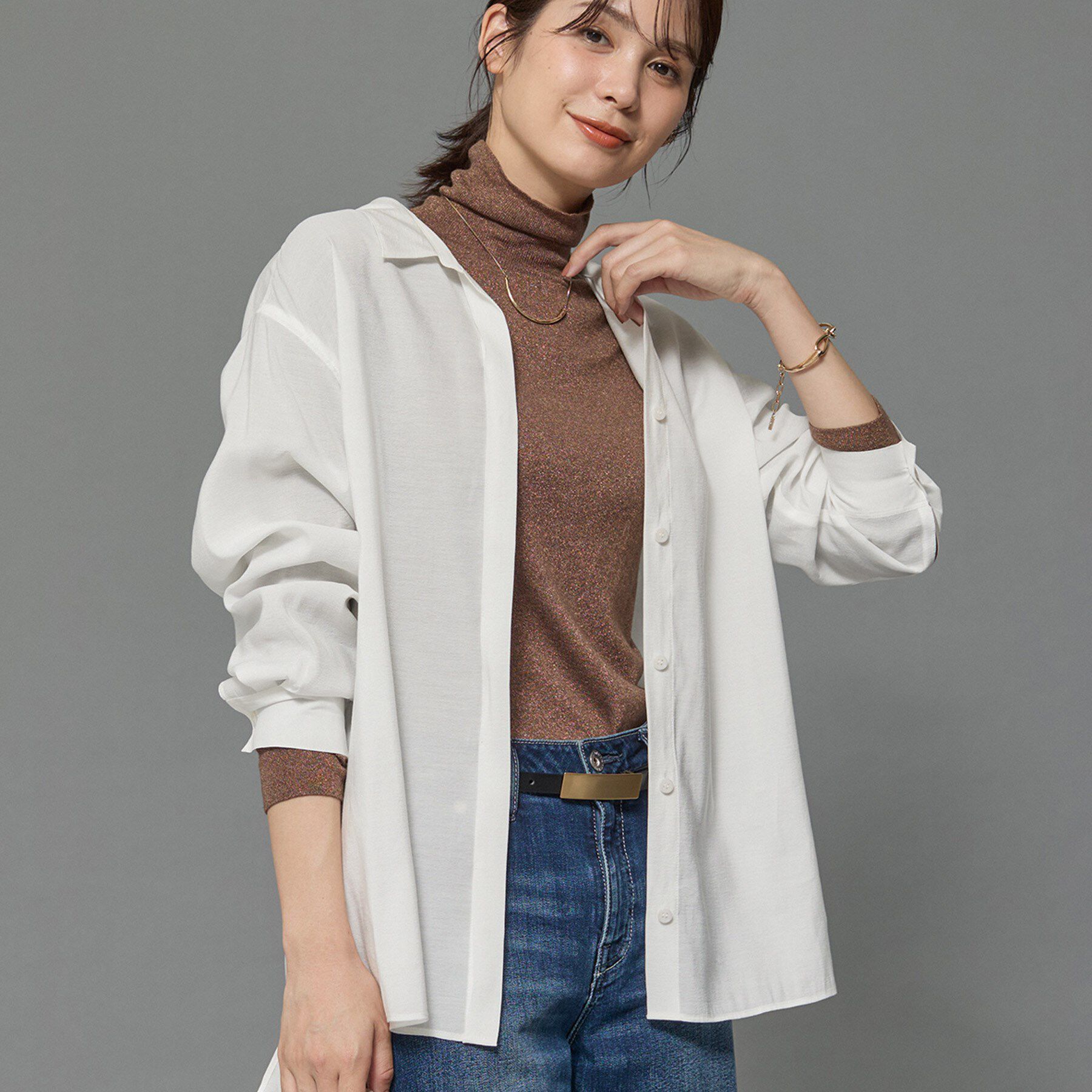 INDIVI「【体型カバー／清涼感】シアーオーバーシャツ」|シャツ・ブラウス|