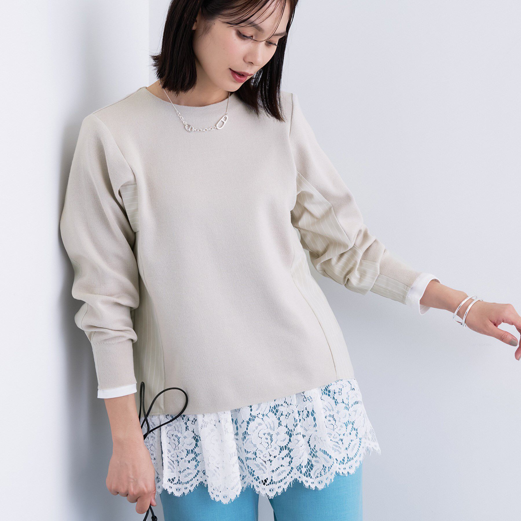 INDIVI「【洗える／選べる8色】トーンアップニット」|ニット・セーター|グレージュ(350)