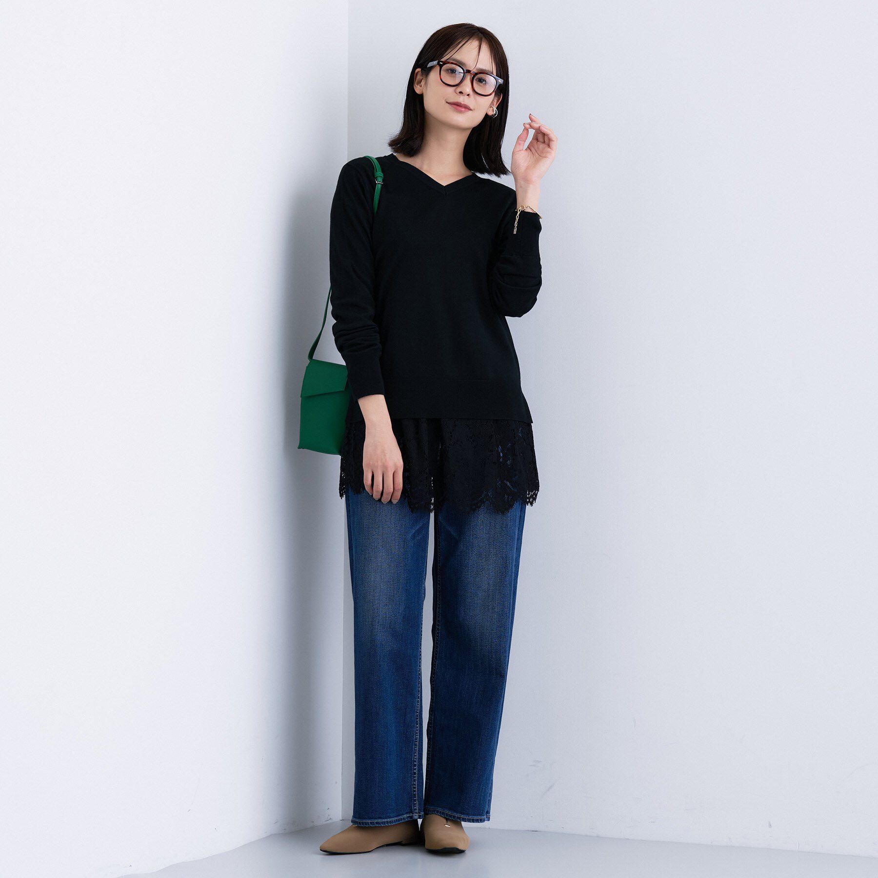 INDIVI「【洗える／毛玉になりにくい】エクストラファインウール Vネックニット」|ニット・セーター|