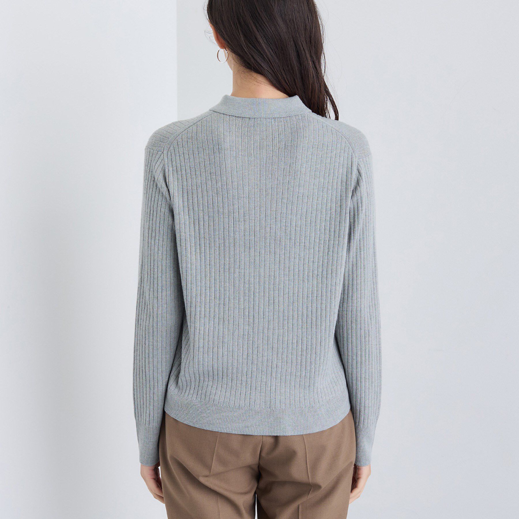 INDIVI「【トレンド】衿付きワイドリブニット」|カーディガン|