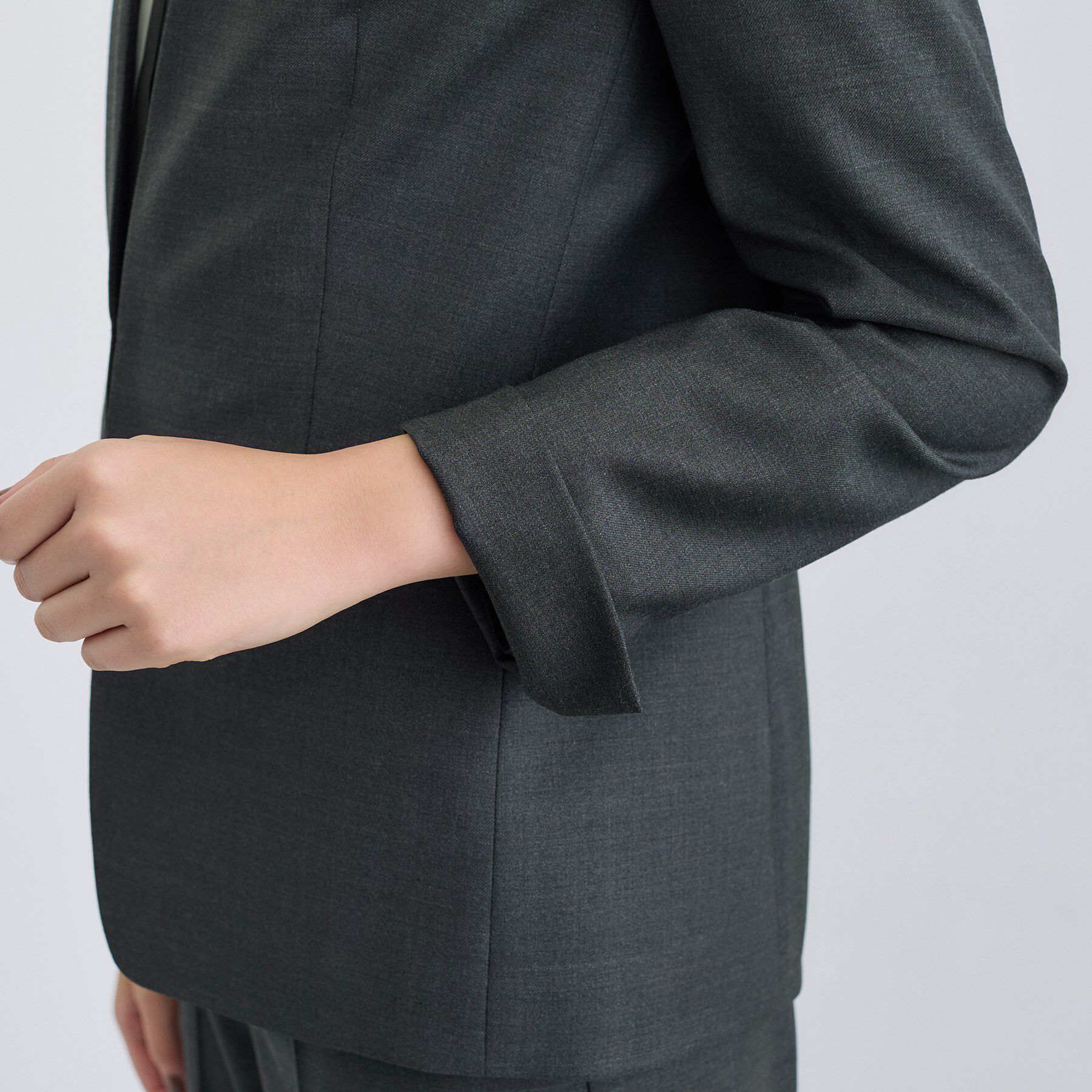 INDIVI「【日本製／スーツ／通勤】シルクウールストレッチ ノーカラージャケット」|スーツ|