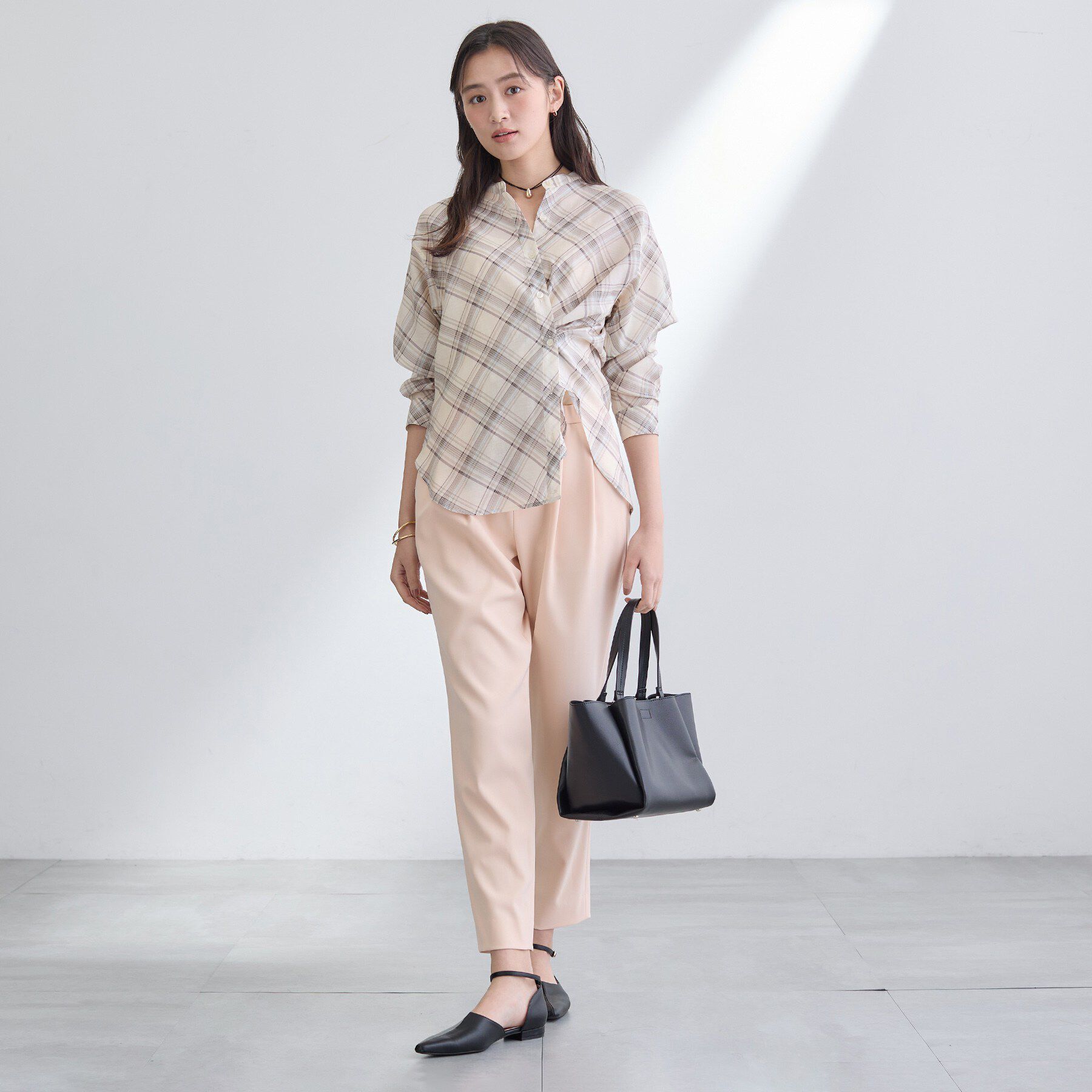 INDIVI「【2WAY／シアー】バイアスチェック柄＆無地 カシュクールシャツ」|シャツ・ブラウス|