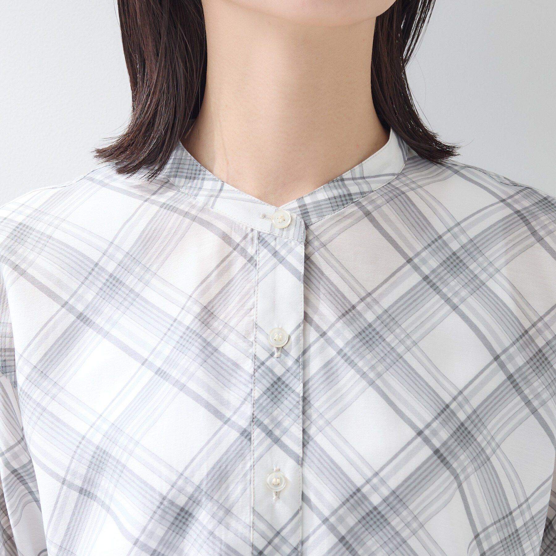 INDIVI「【2WAY／シアー】バイアスチェック柄＆無地 カシュクールシャツ」|シャツ・ブラウス|