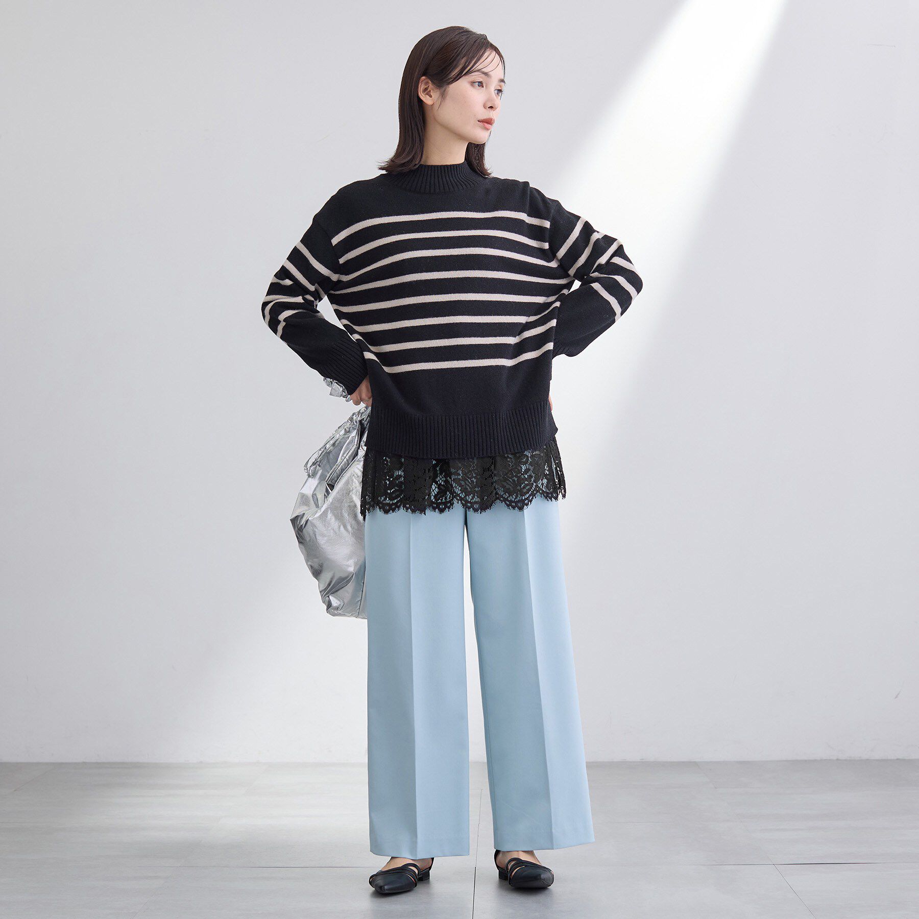 INDIVI「【洗える／レイヤードにおすすめ】レース切り替えカットソー」|Tシャツ・カットソー|