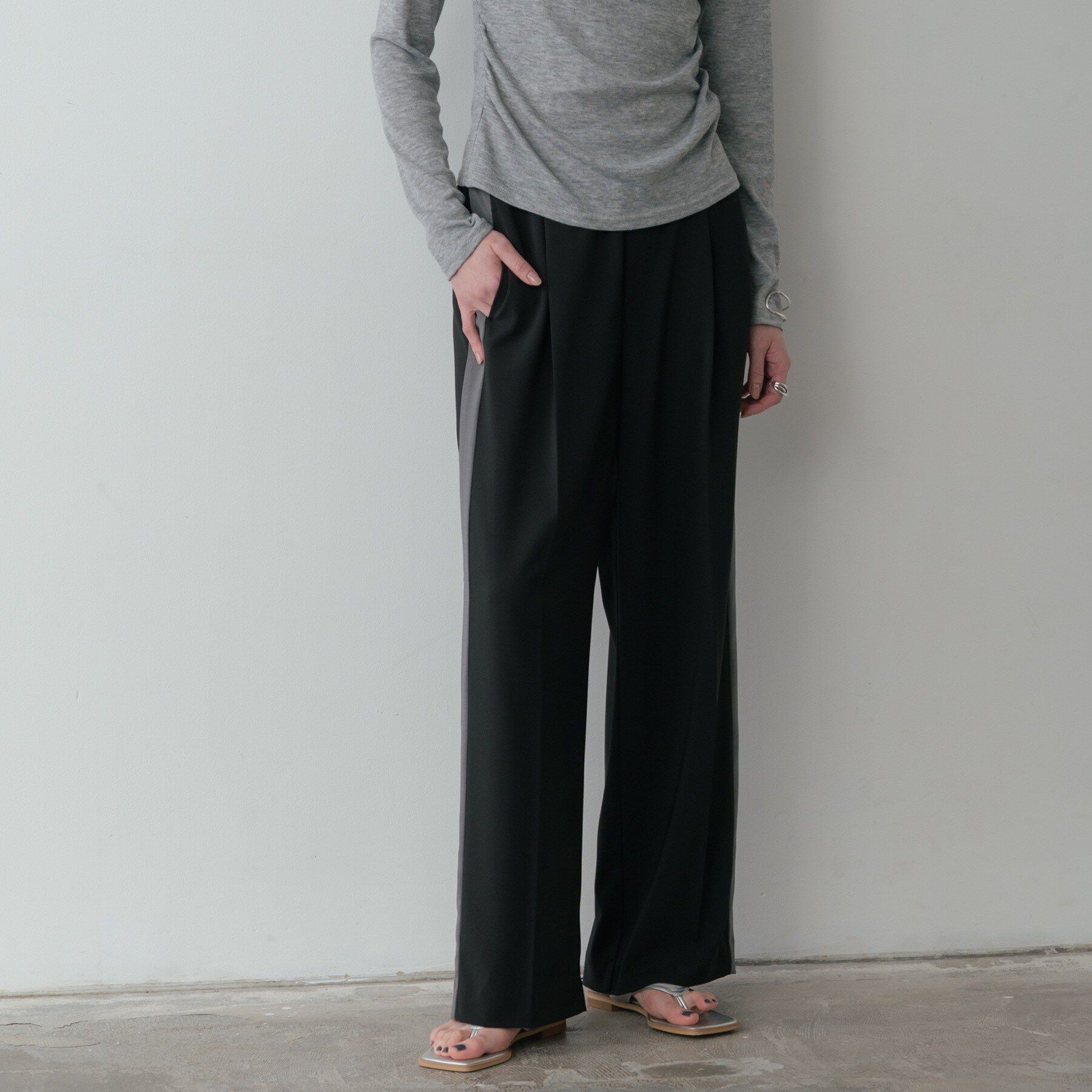 GALLEST「Comfy SET UP｜イージーサイドラインワイドパンツ【セットアップ対応／通勤／カセット服／接触」|その他|ブラック(319)