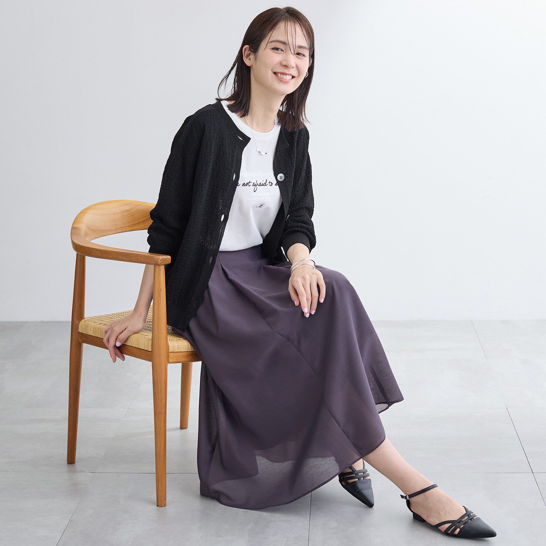 INDIVI「【前後2WAY／洗える】凹凸編地カーディガンニット」|カーディガン|